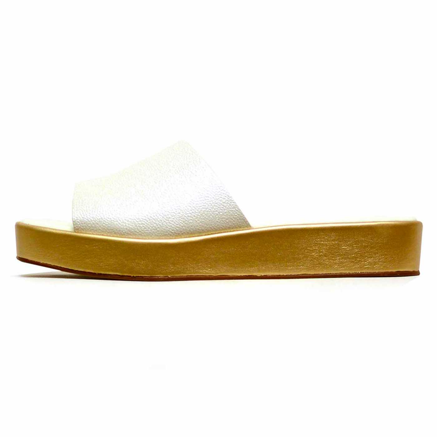mules cuir lisse blanc or, chaussures femme grande taille