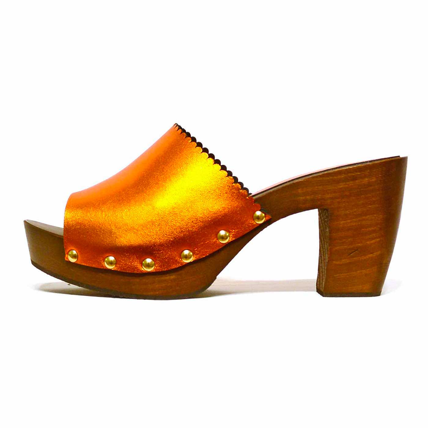 sabots cuir lisse metallise orange, chaussures femme grande taille