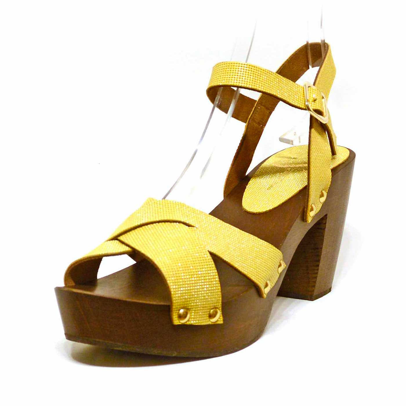 sabots irisé jaune, chaussures femme grande taille