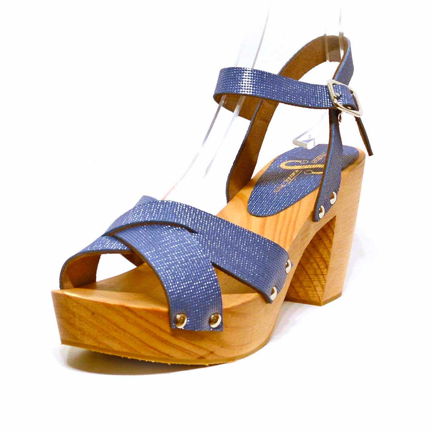 sabots irisé bleu, chaussures femme grande taille