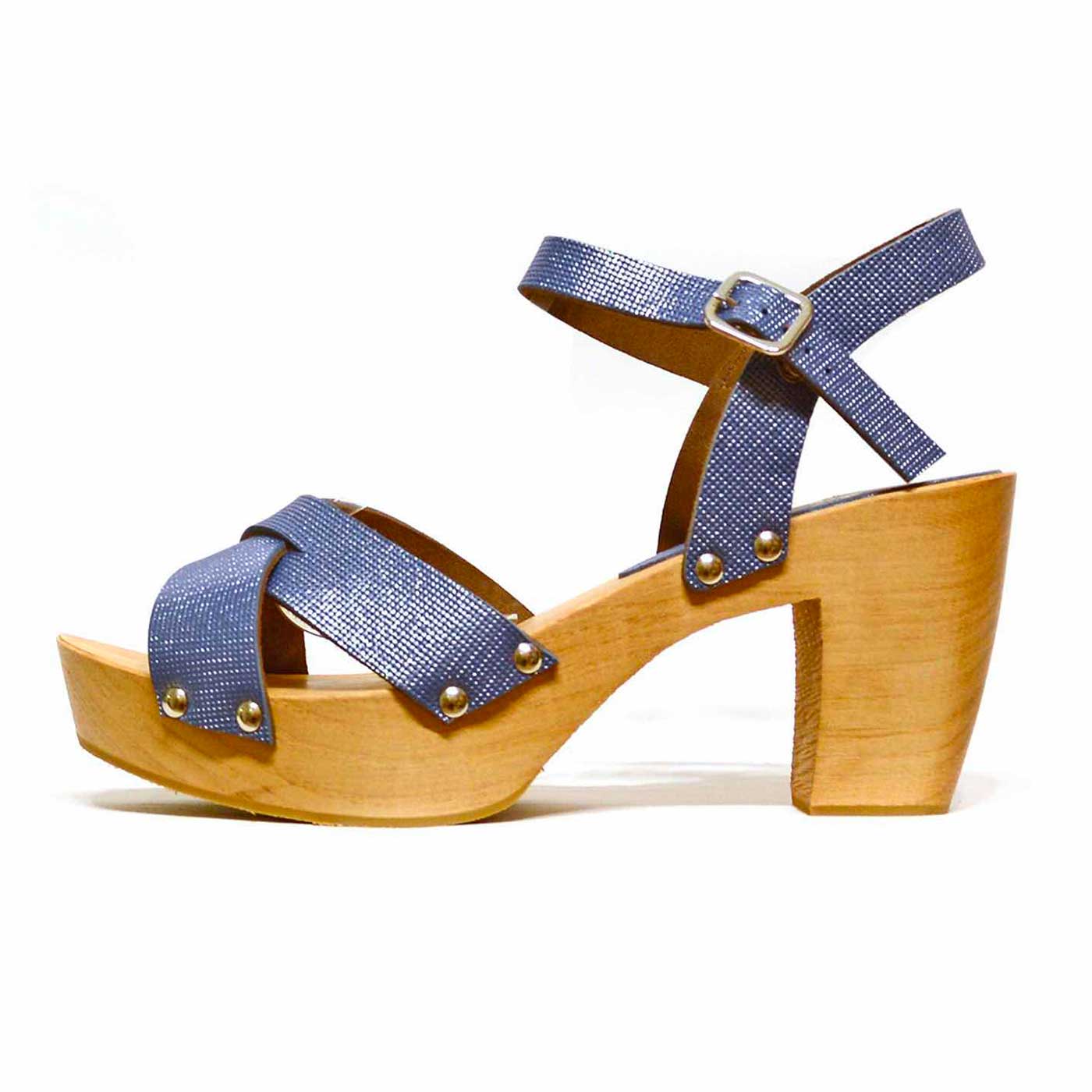 sabots irisé bleu, chaussures femme grande taille