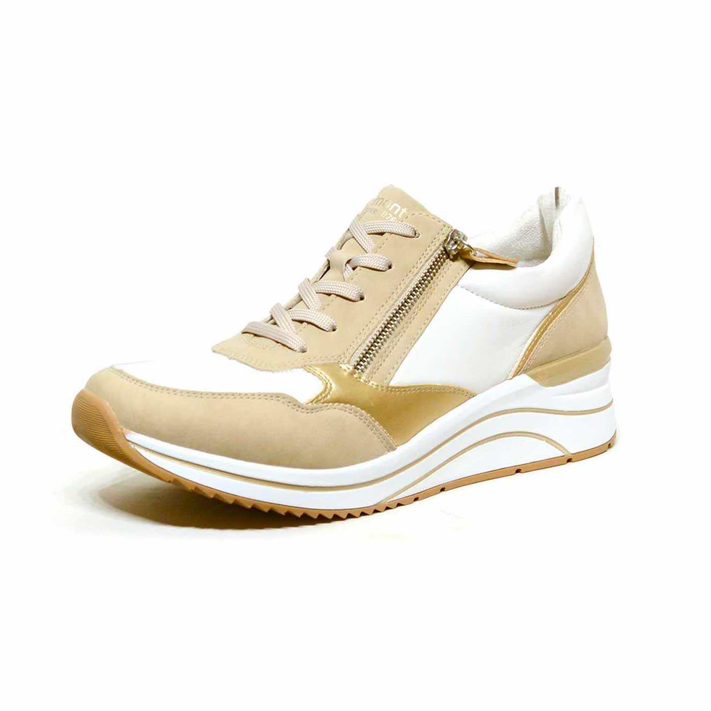 basket cuir lisse beige blanc, chaussures femme grande taille