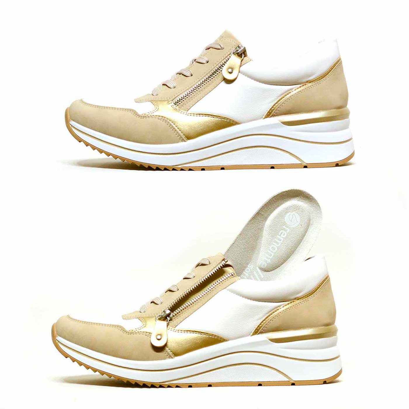 basket cuir lisse beige blanc, chaussures femme grande taille