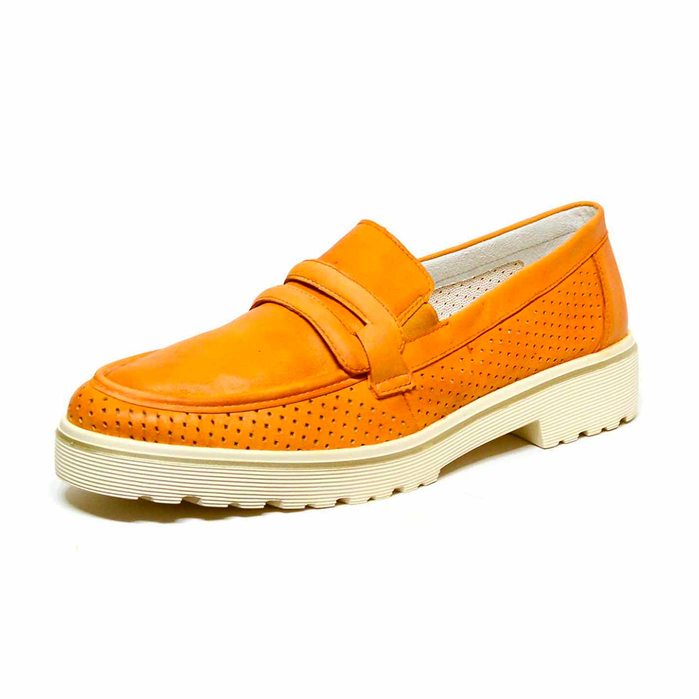 mocassins cuir lisse orange, chaussures femme grande taille