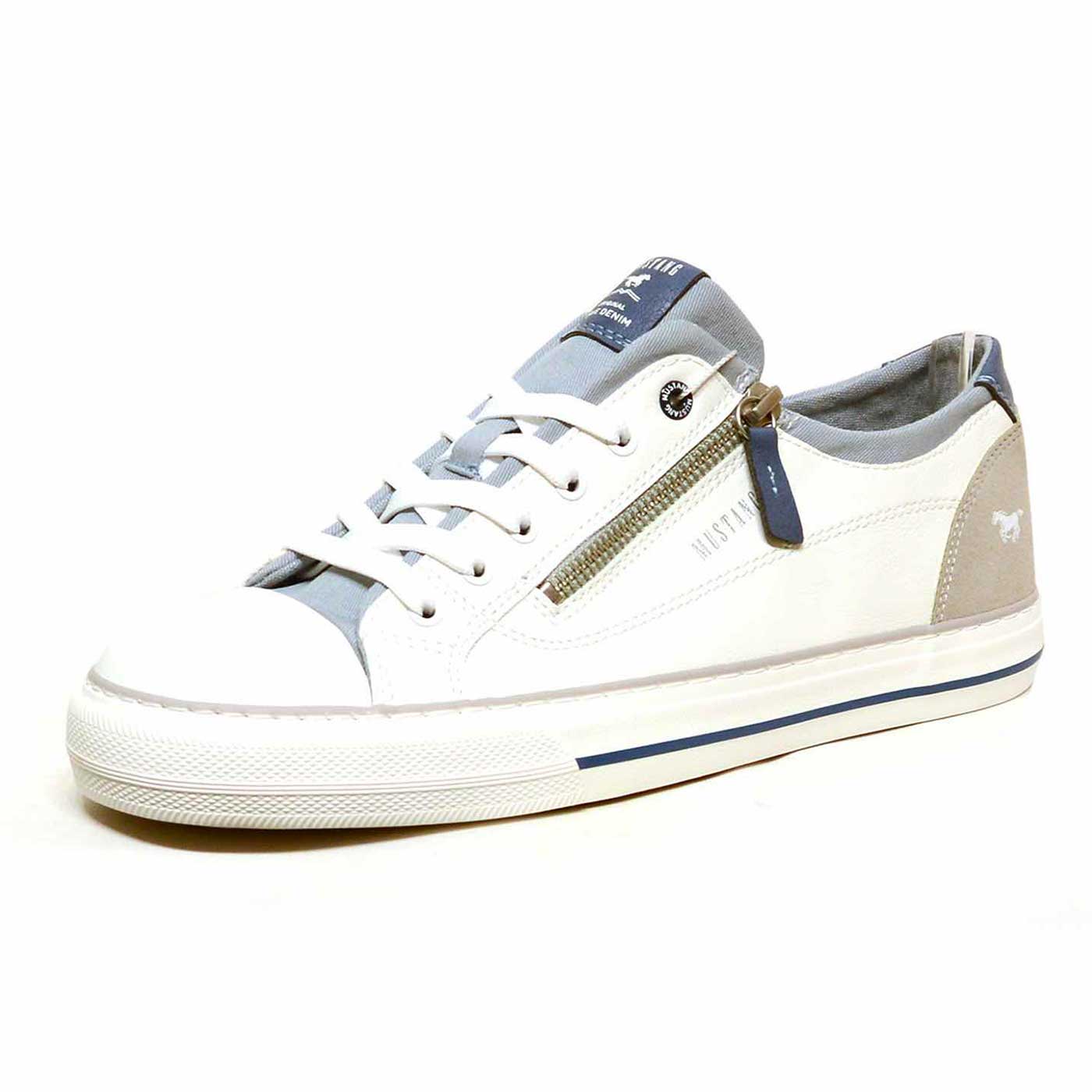 basket cuir grainé blanc bleu, chaussures femme grande taille