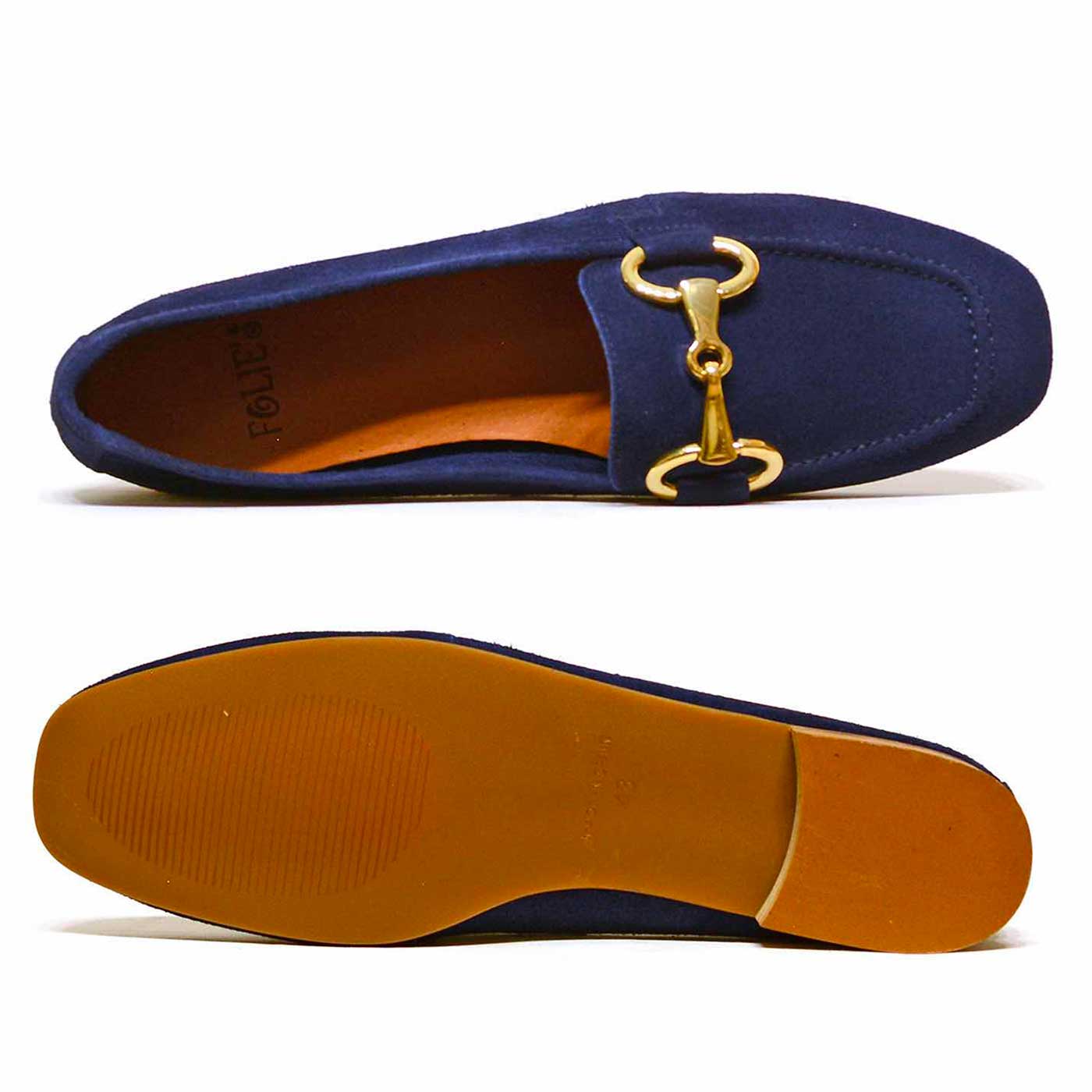 mocassins velours bleu, chaussures femme grande taille