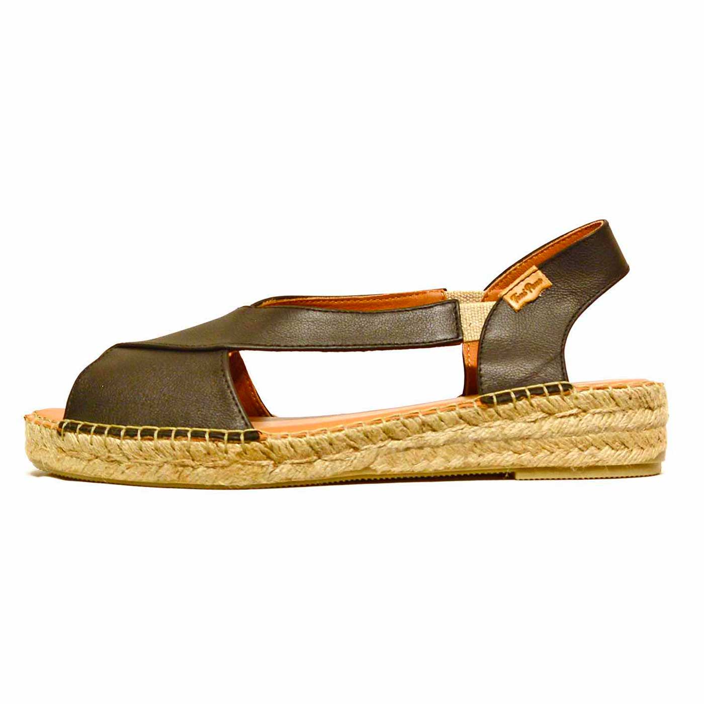 espadrilles cuir grainé noir, chaussures femme grande taille