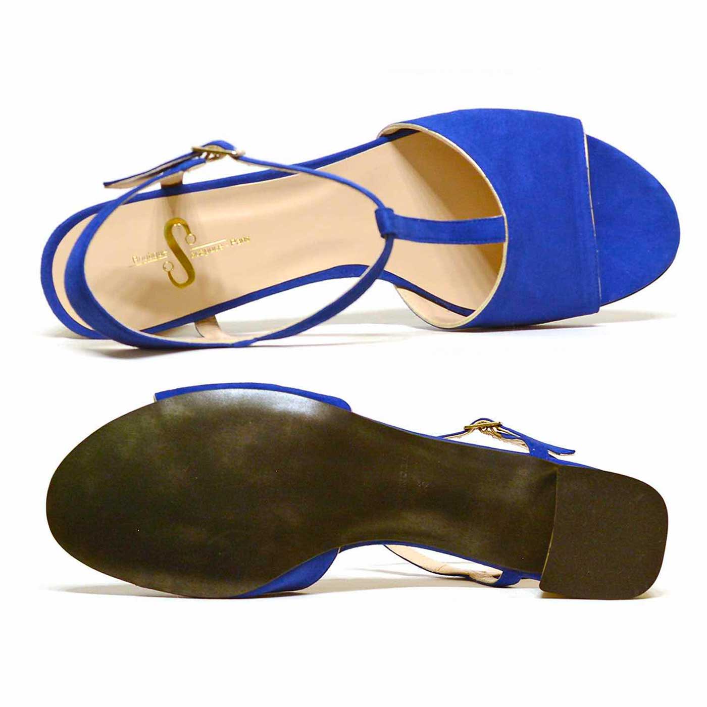 sandales velours bleu, chaussures femme grande taille