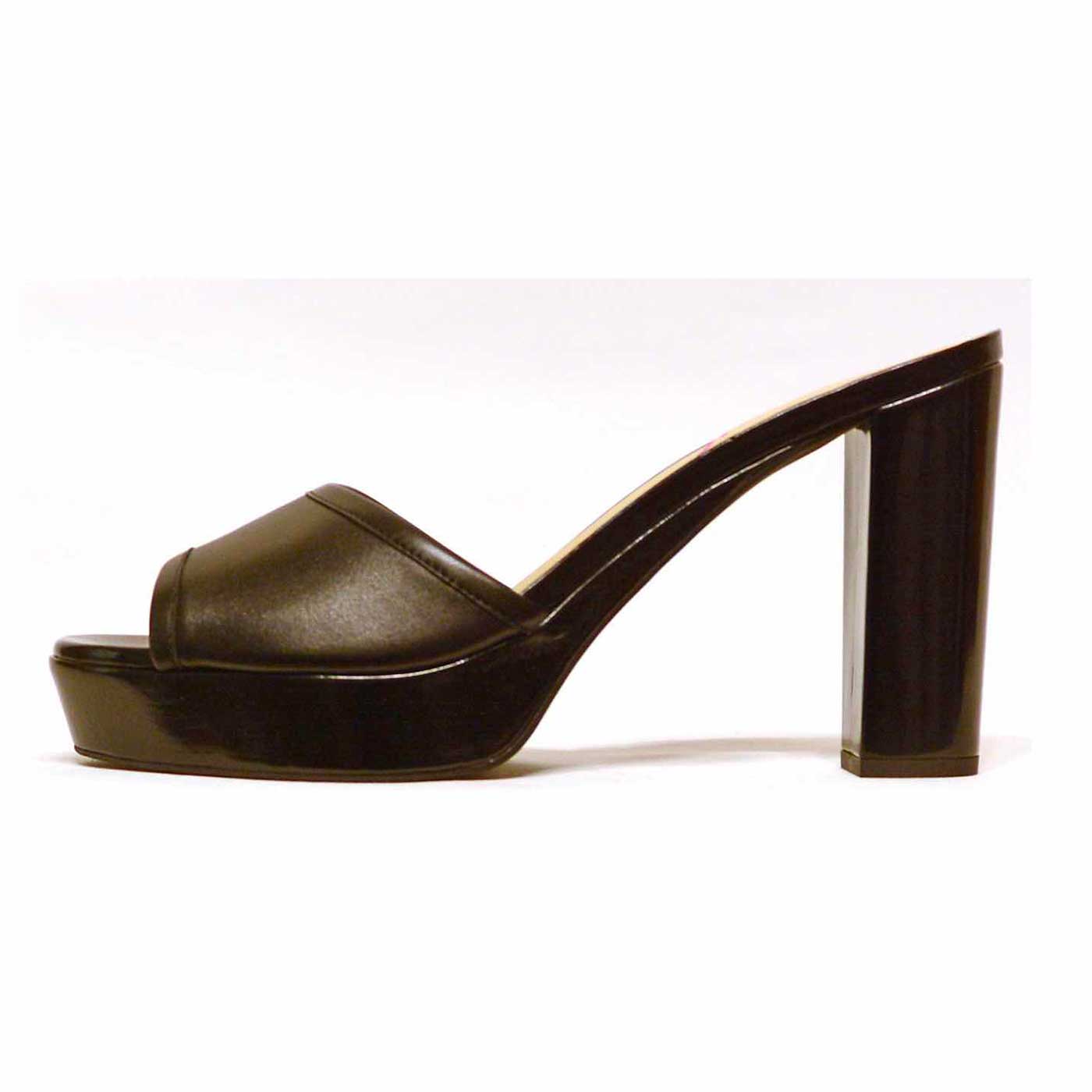 mules cuir lisse noir, chaussures femme grande taille