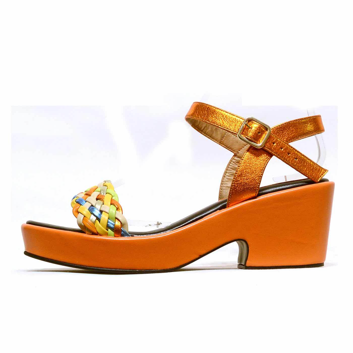 sandales cuir lisse multicolore orange, chaussures femme grande taille