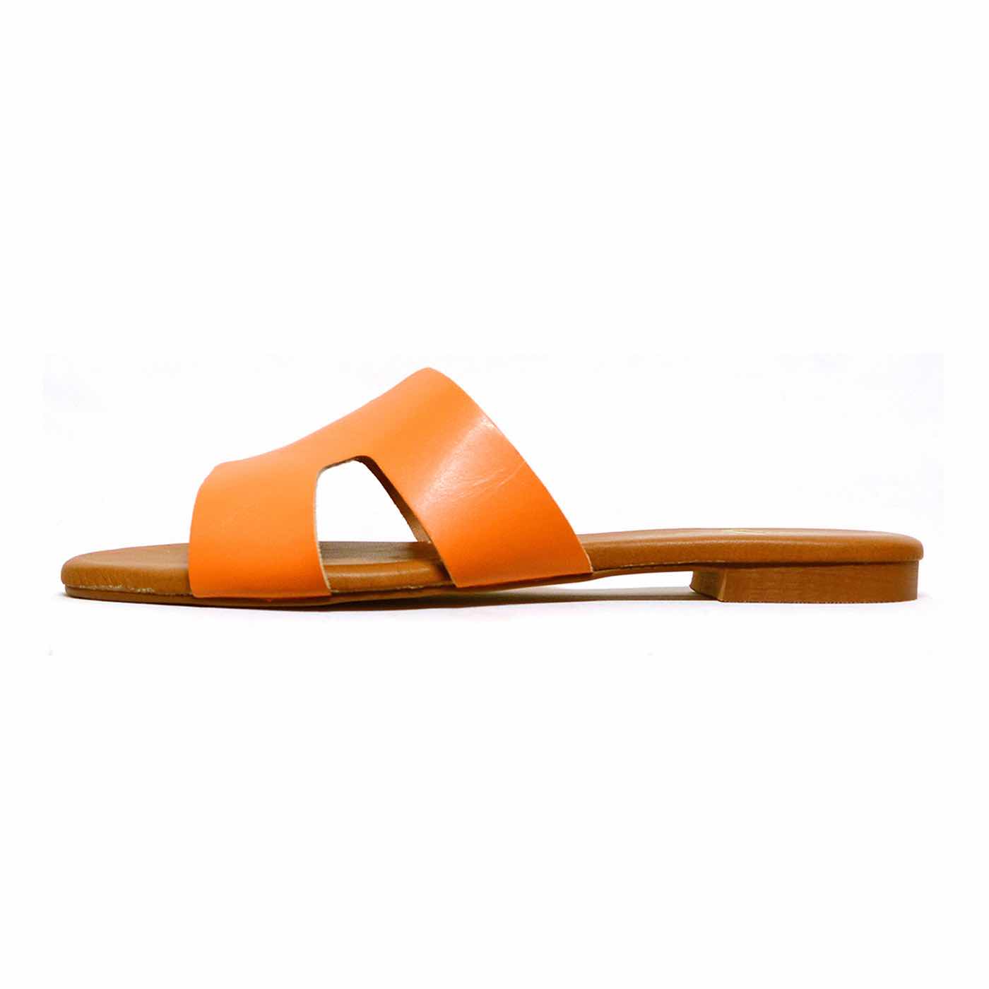 mules cuir lisse orange, chaussures femme grande taille