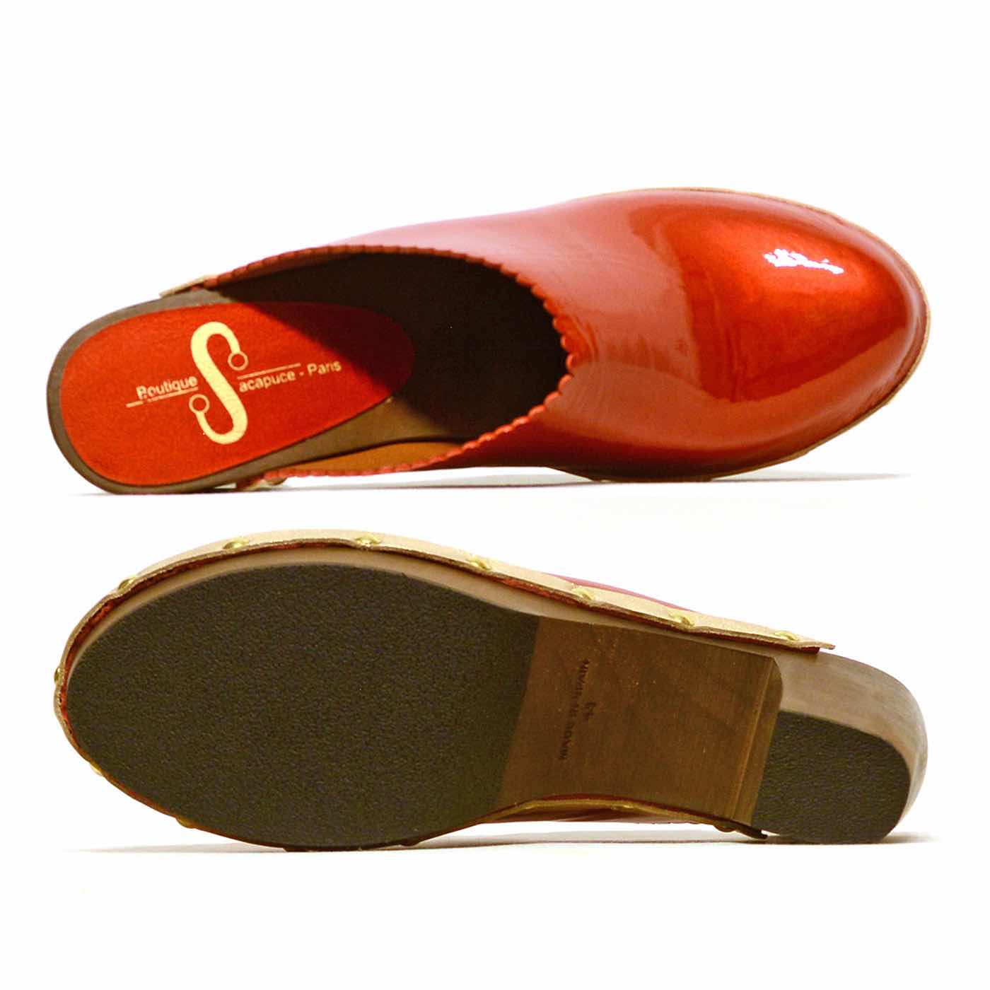 sabots vernis rouge, chaussures femme grande taille