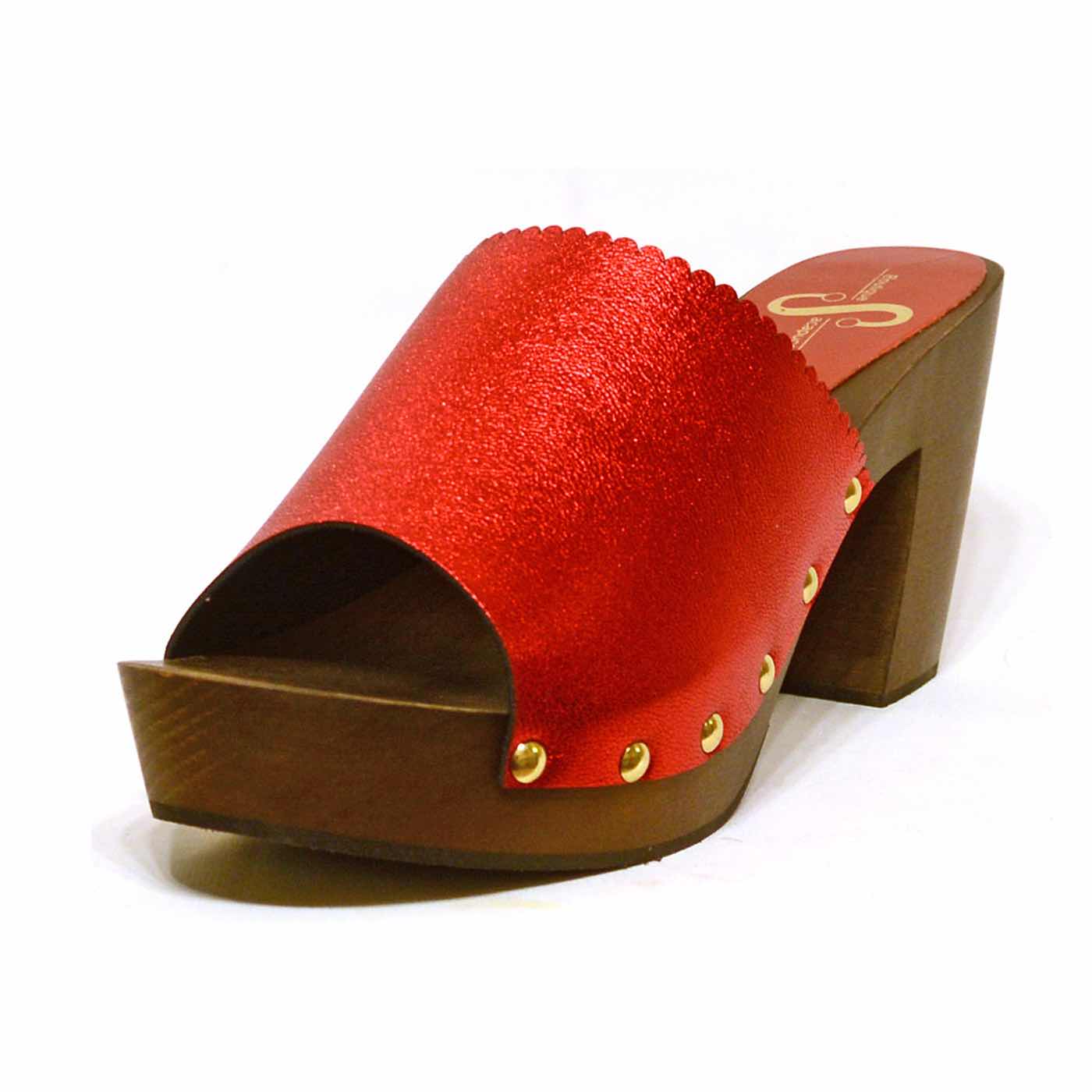 sabots métallisées rouge, chaussures femme grande taille