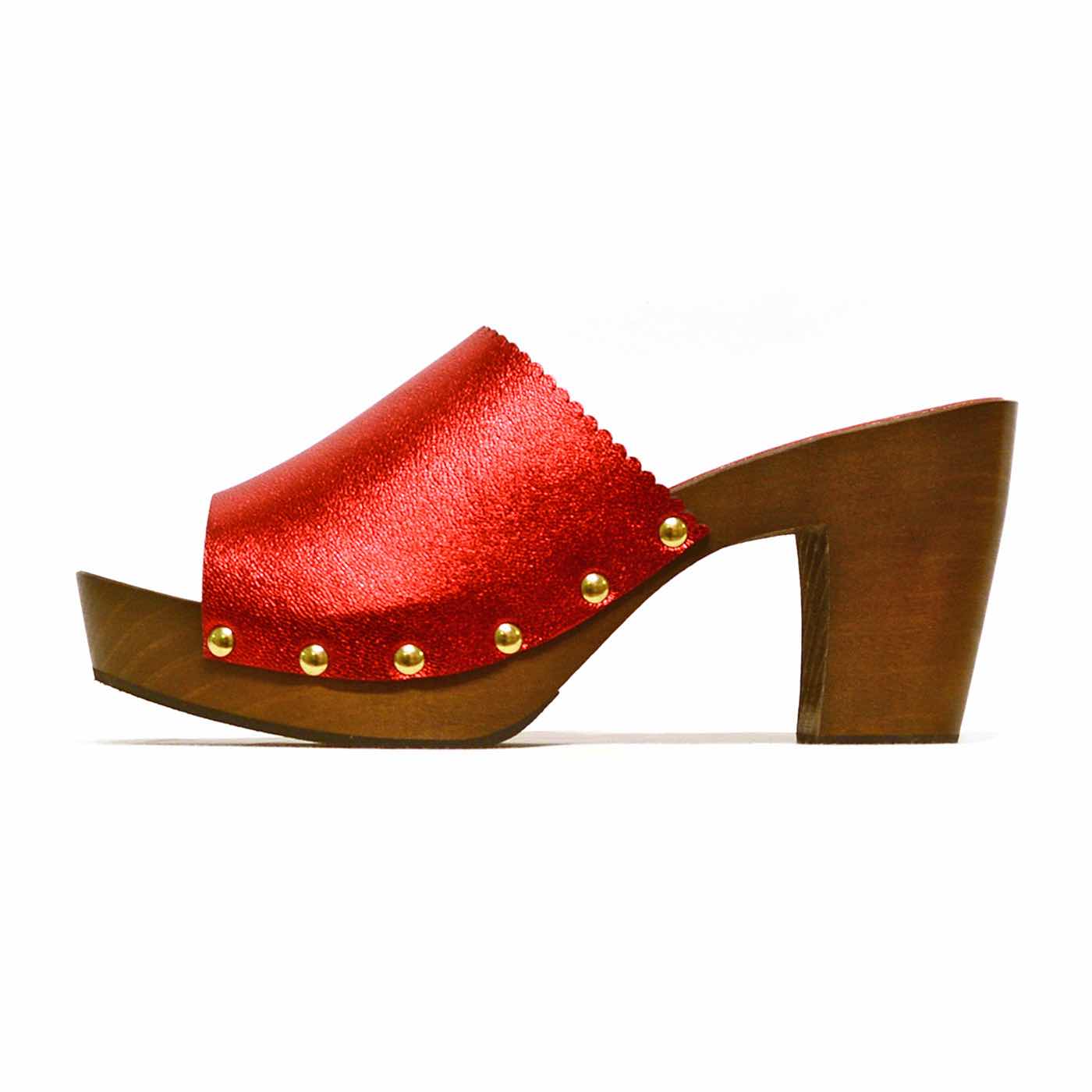 sabots métallisées rouge, chaussures femme grande taille