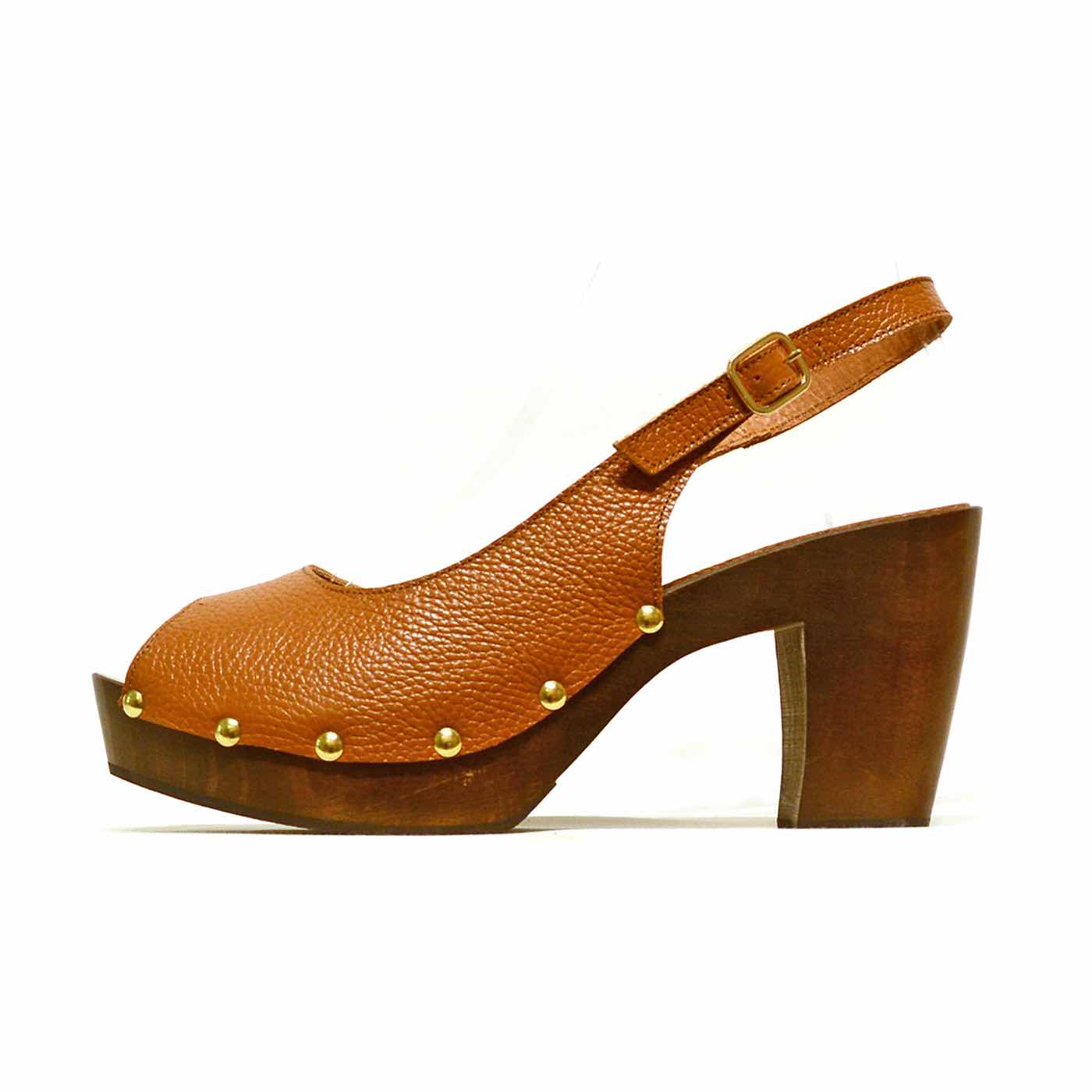 sabots cuir grainé camel marron, chaussures femme grande taille