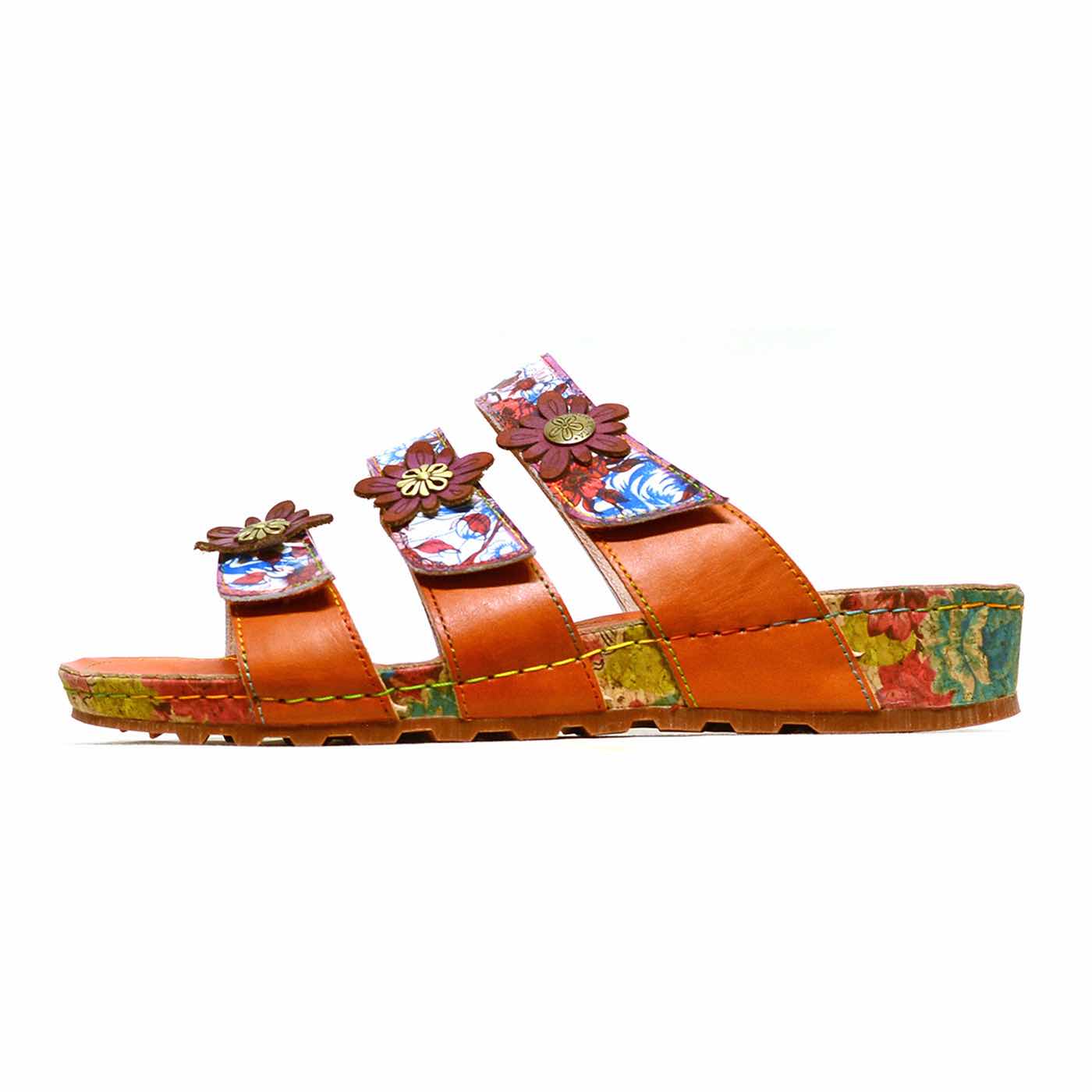 mules cuir lisse multicolore orange, chaussures femme grande taille