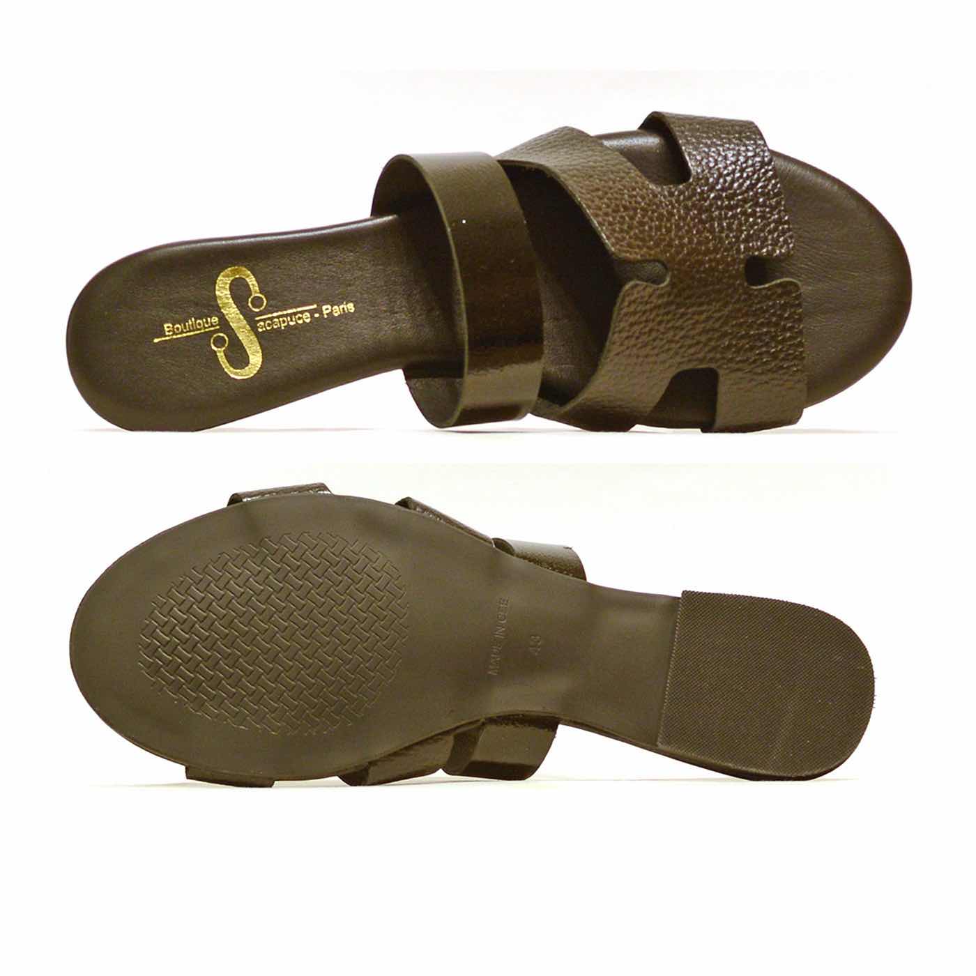mules cuir grainé noir, chaussures femme grande taille