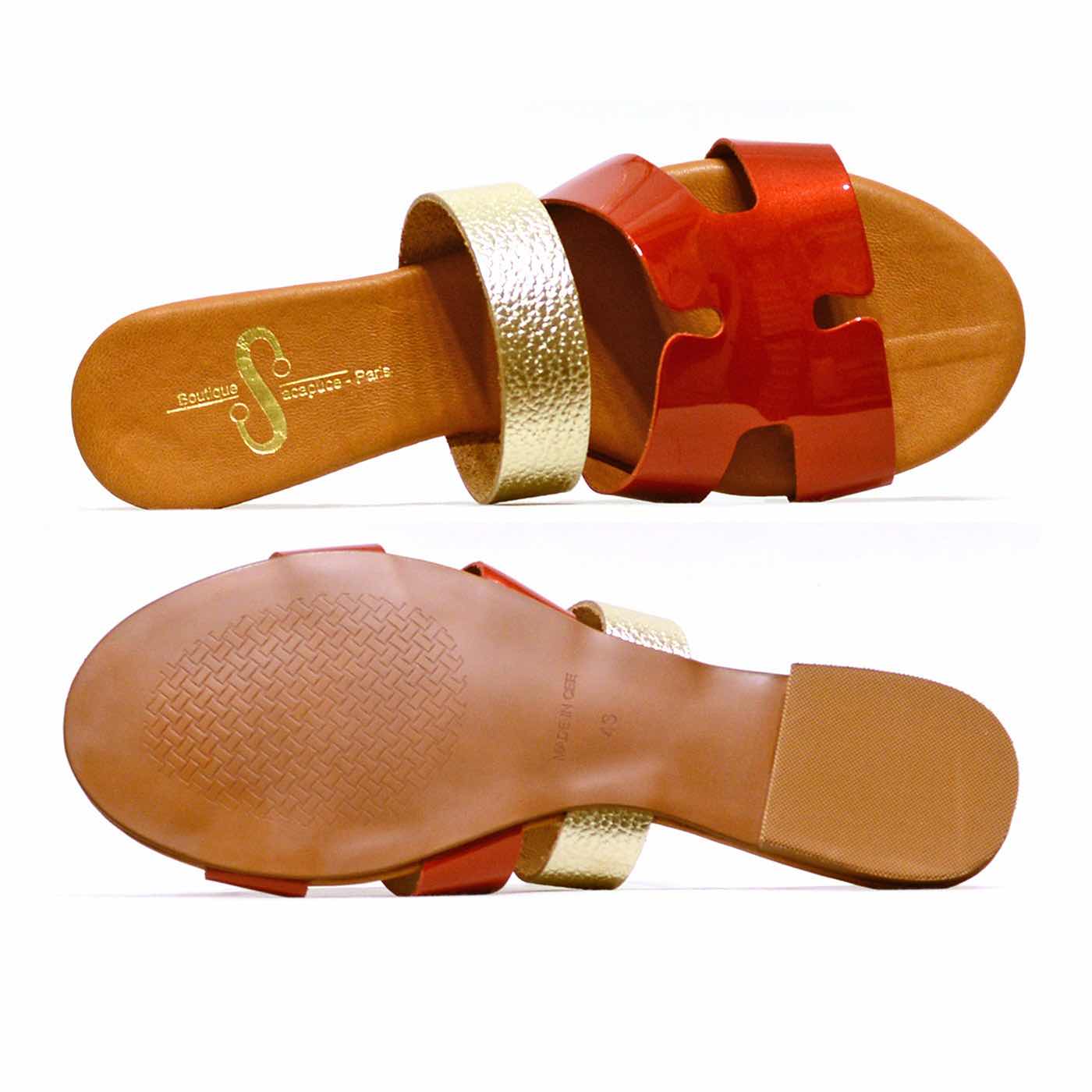 mules cuir grainé rouge, chaussures femme grande taille