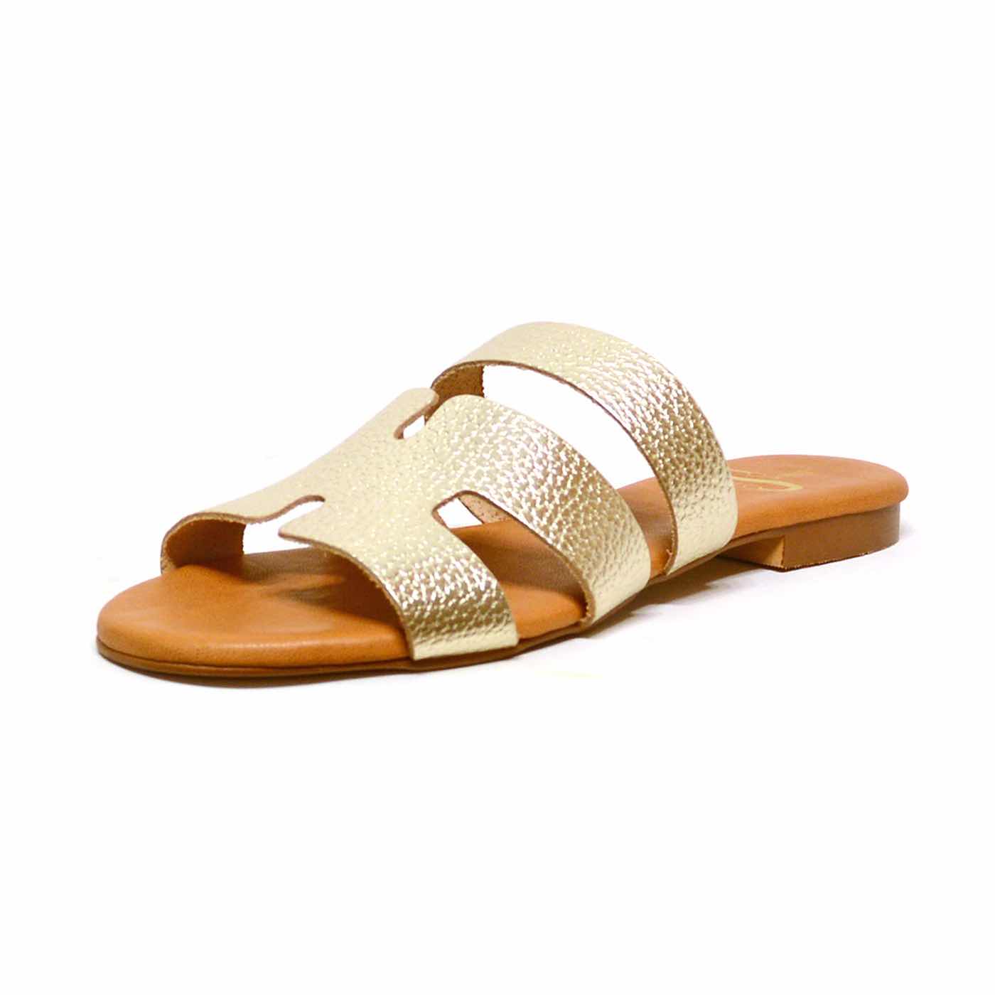 mules cuir grainé platine or, chaussures femme grande taille