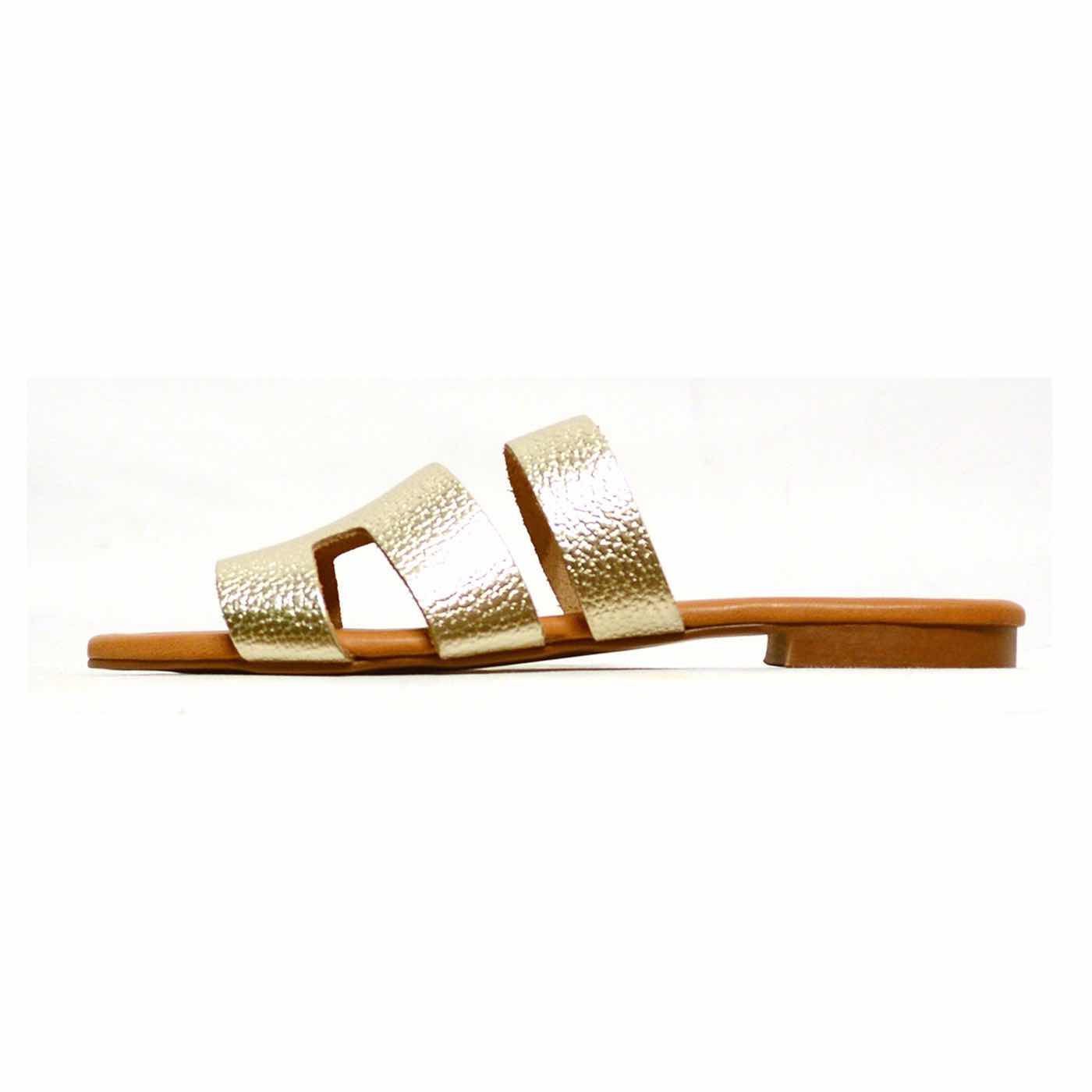 mules cuir grainé platine or, chaussures femme grande taille