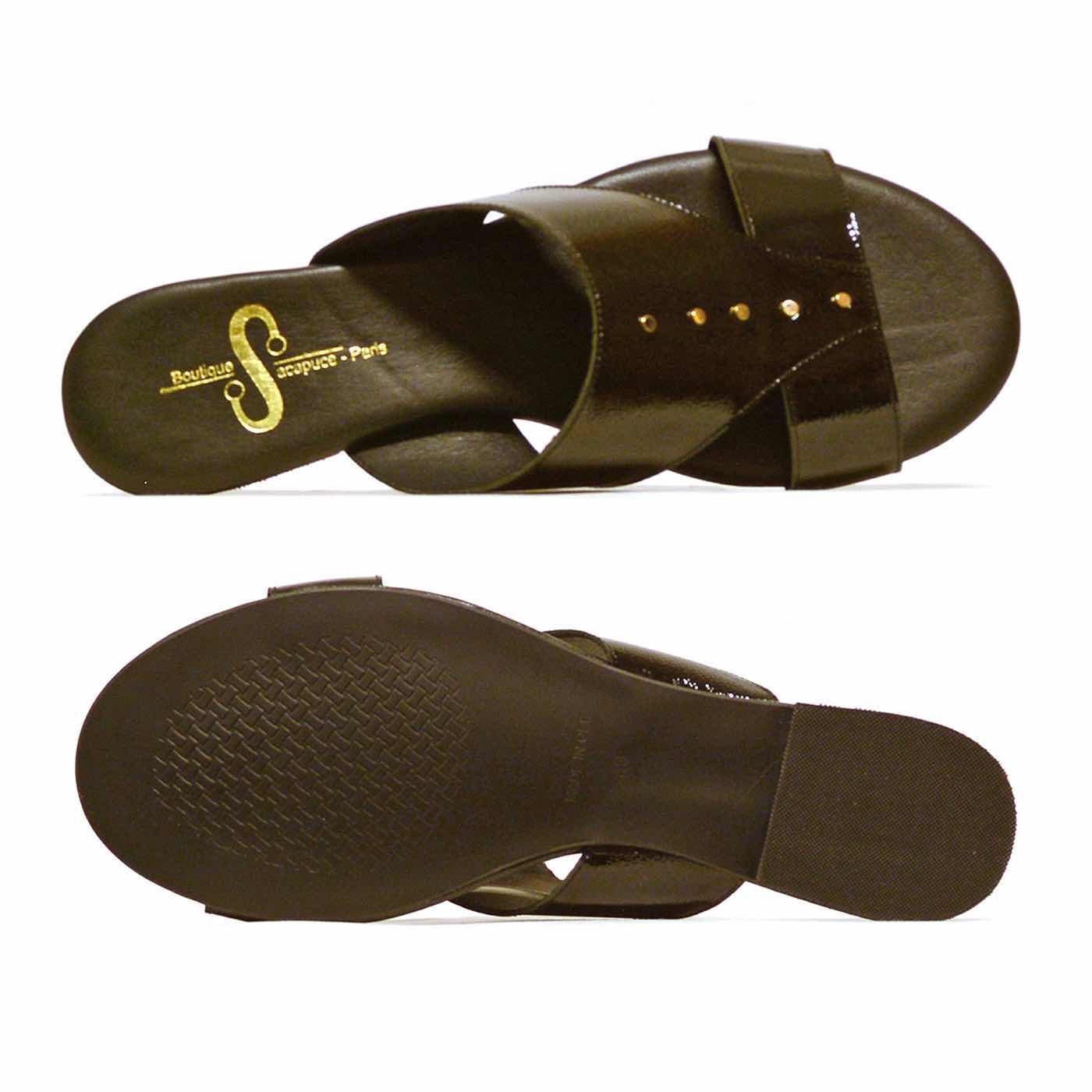 mules vernis noir, chaussures femme grande taille