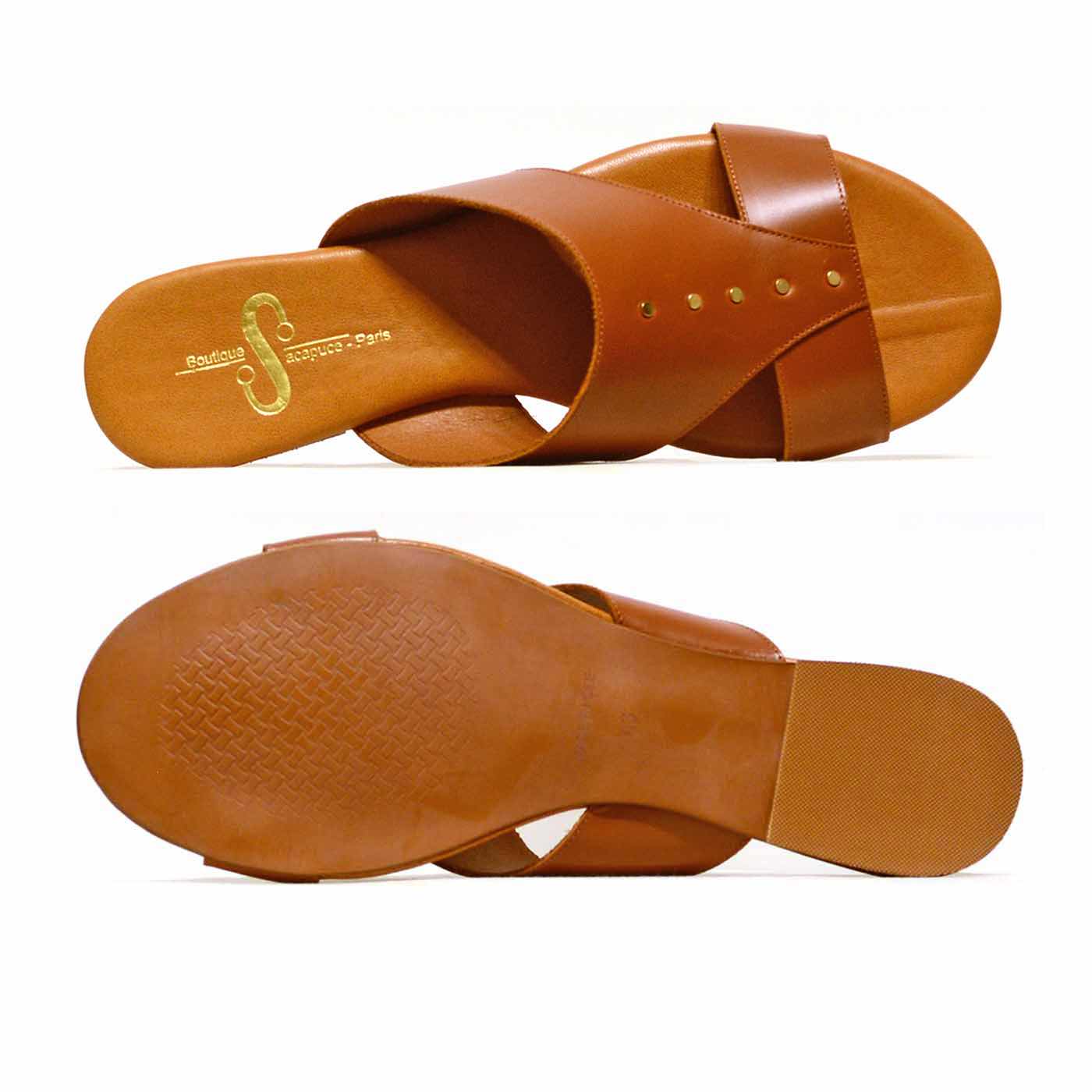 mules cuir lisse marron, chaussures femme grande taille