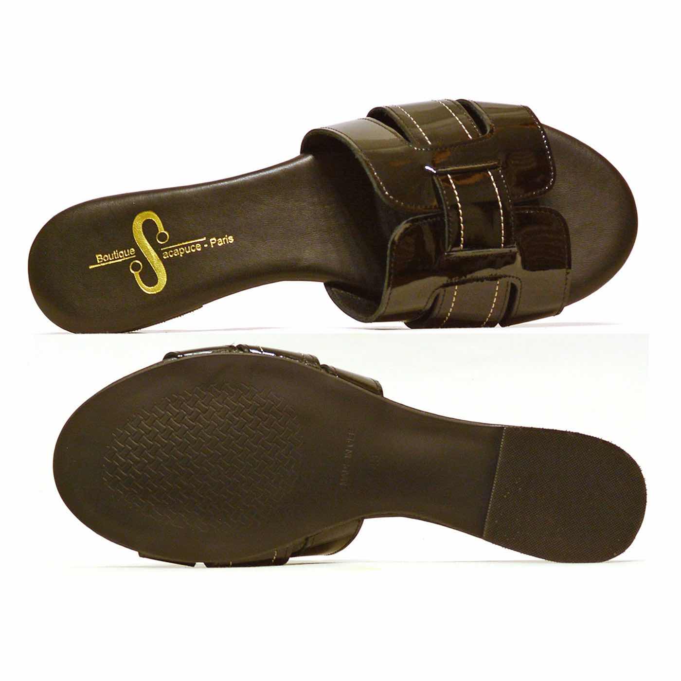 mules vernis noir, chaussures femme grande taille