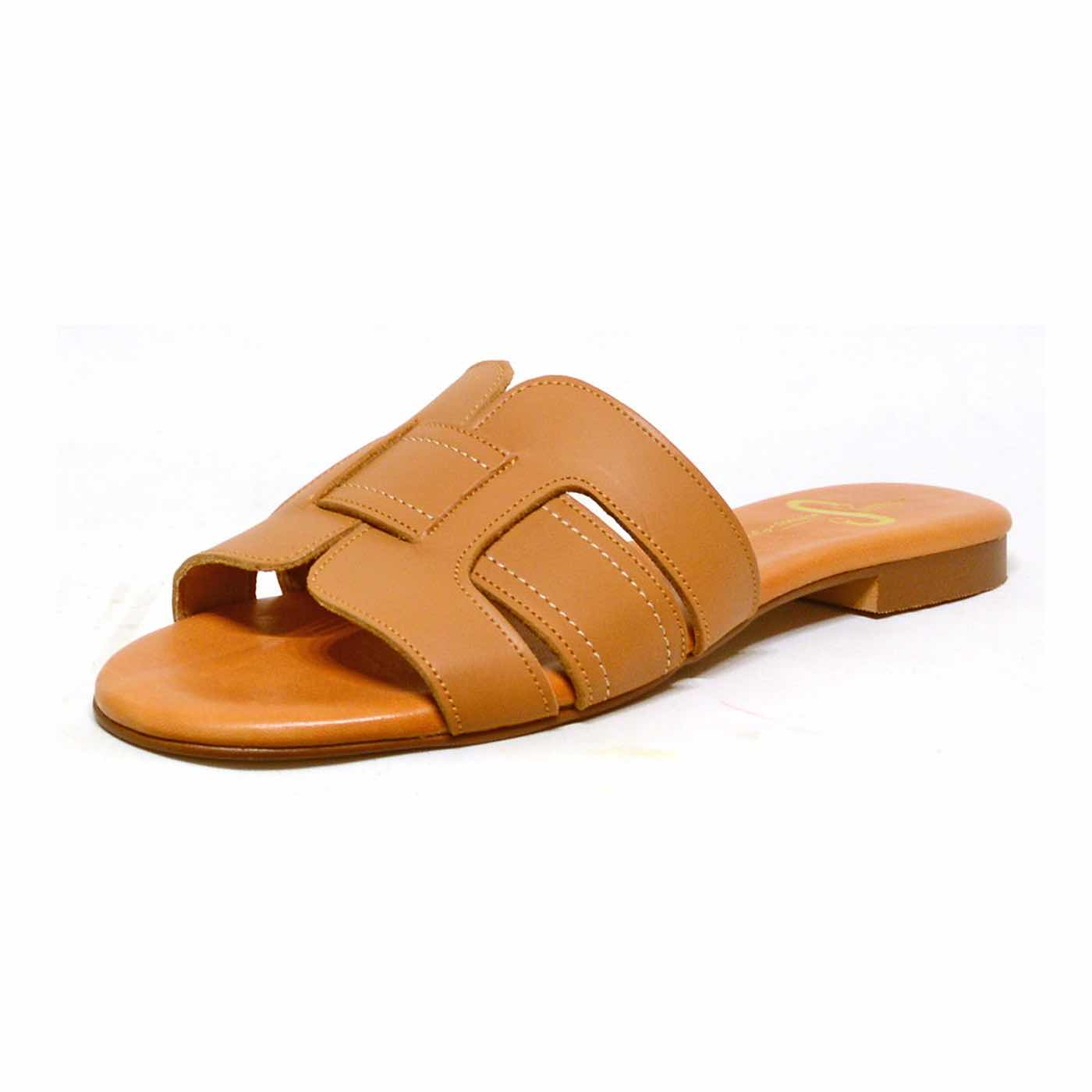 mules cuir lisse camel, chaussures femme grande taille