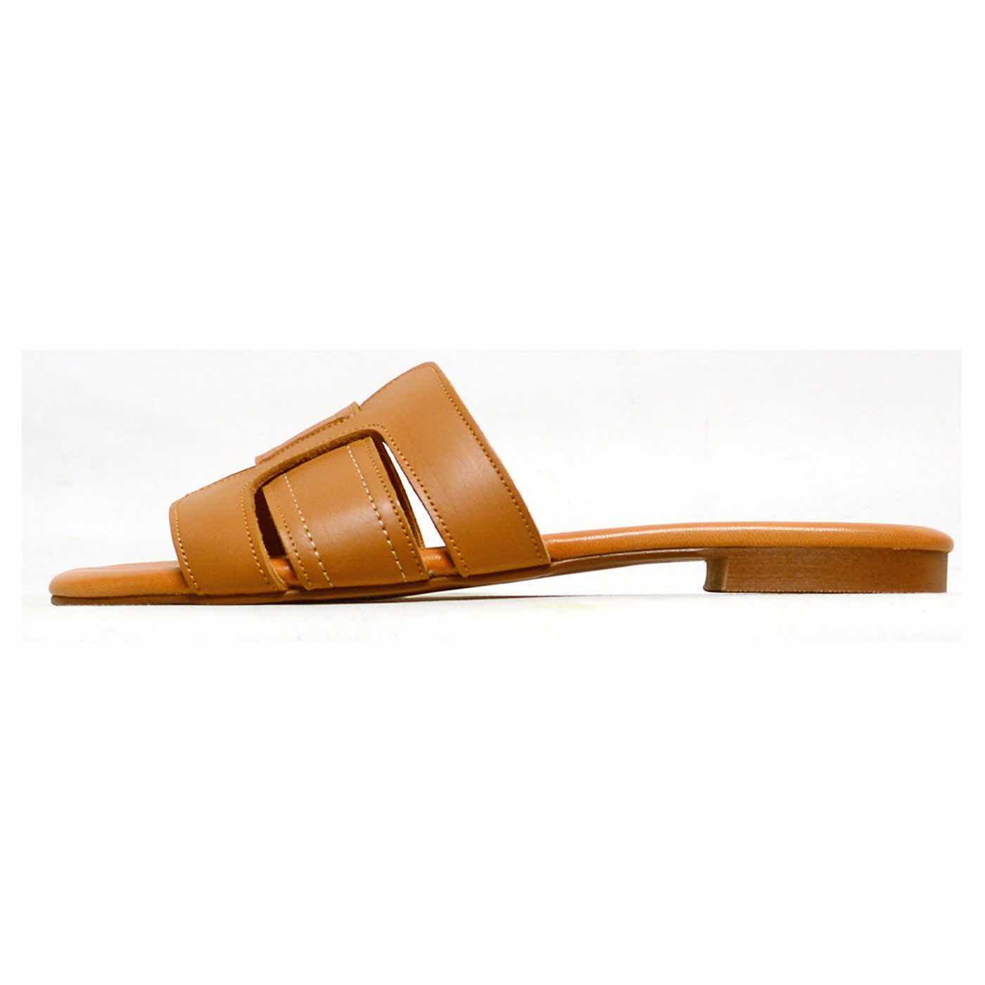 mules cuir lisse camel, chaussures femme grande taille
