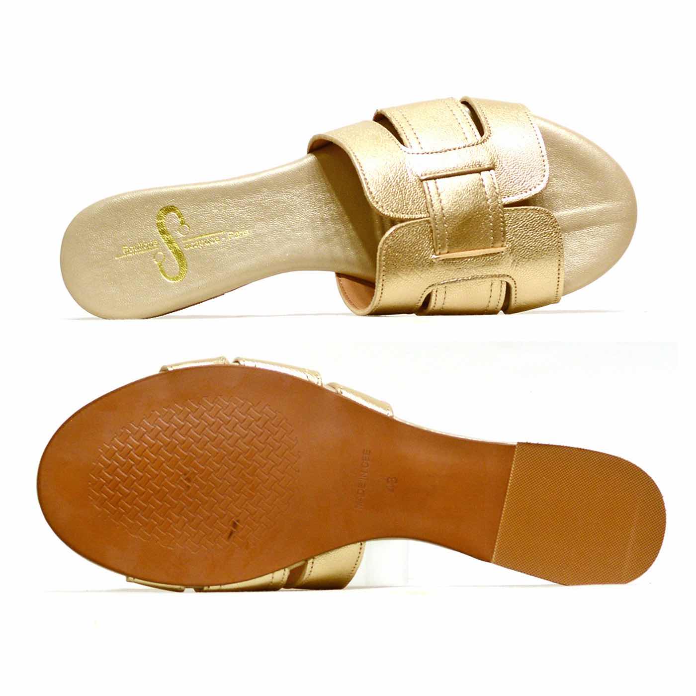 mules cuir grainé metallise platine or, chaussures femme grande taille