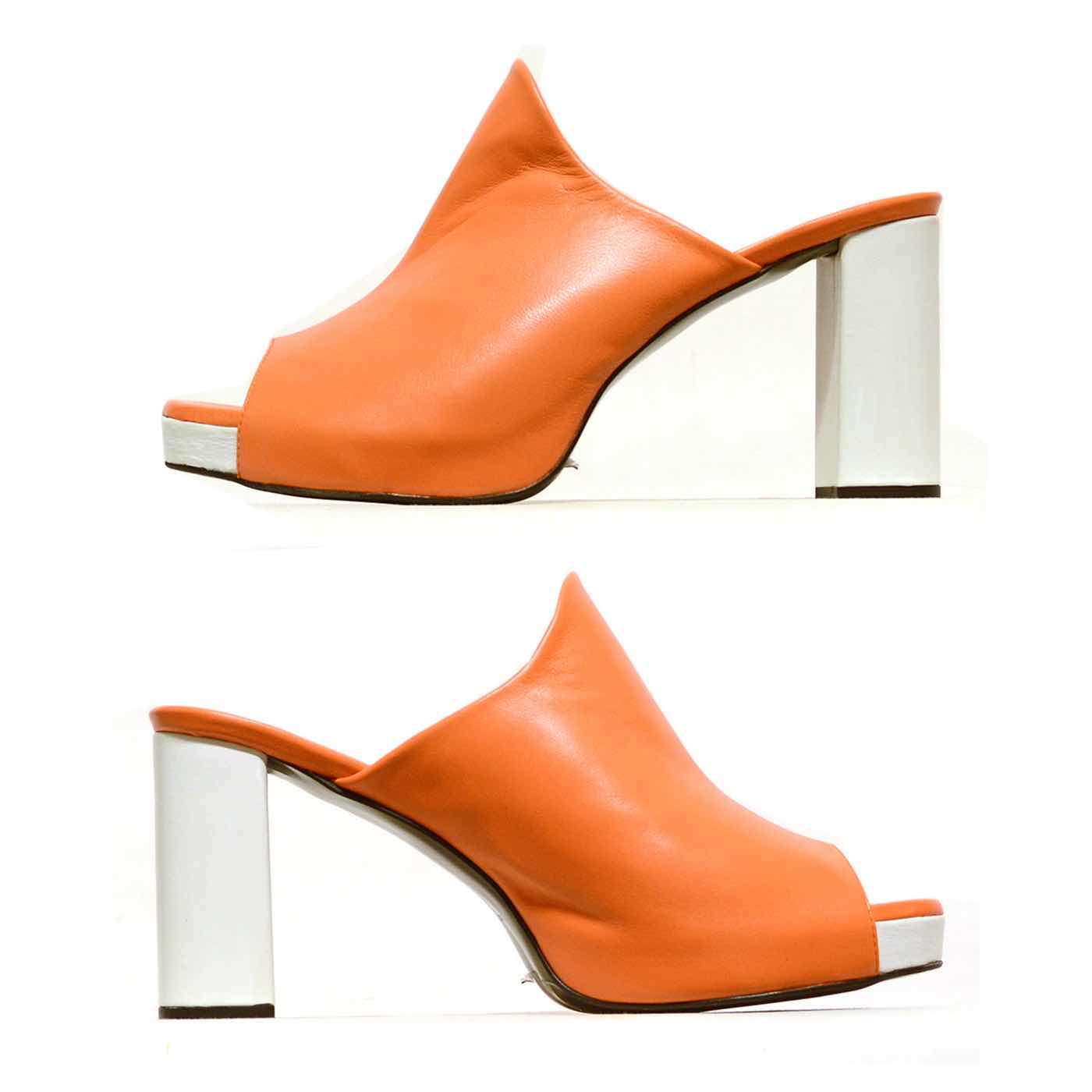 mules cuir lisse orange, chaussures femme grande taille