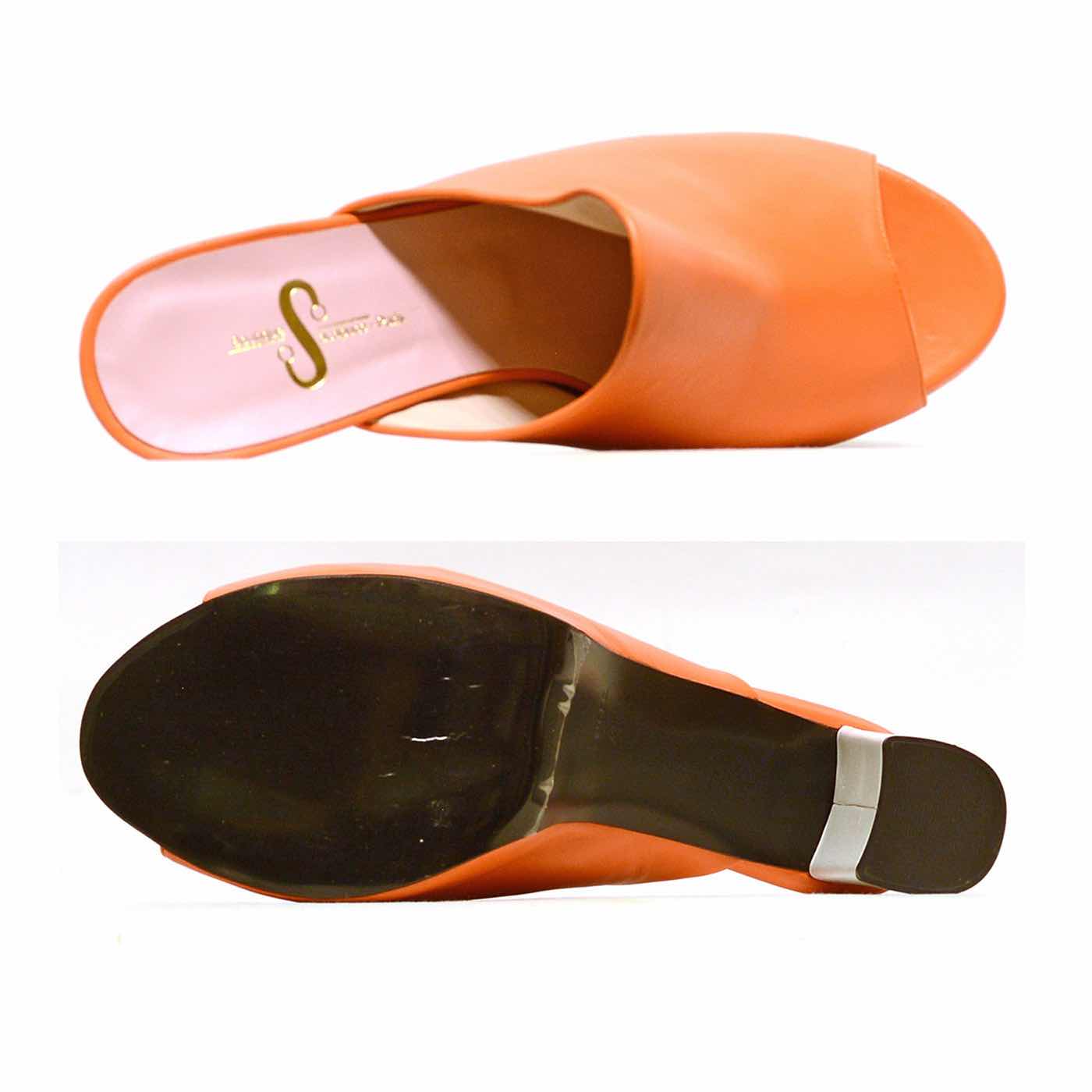 mules cuir lisse orange, chaussures femme grande taille