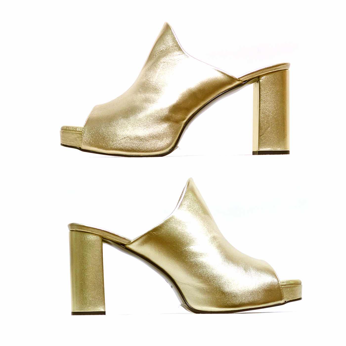 mules cuir lisse platine or, chaussures femme grande taille