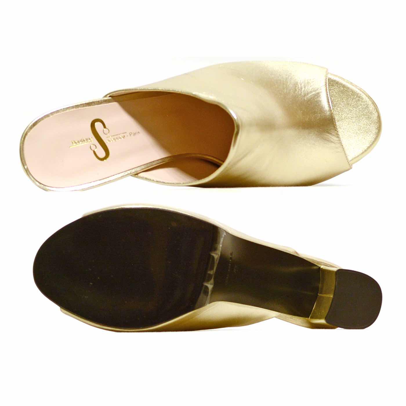 mules cuir lisse platine or, chaussures femme grande taille