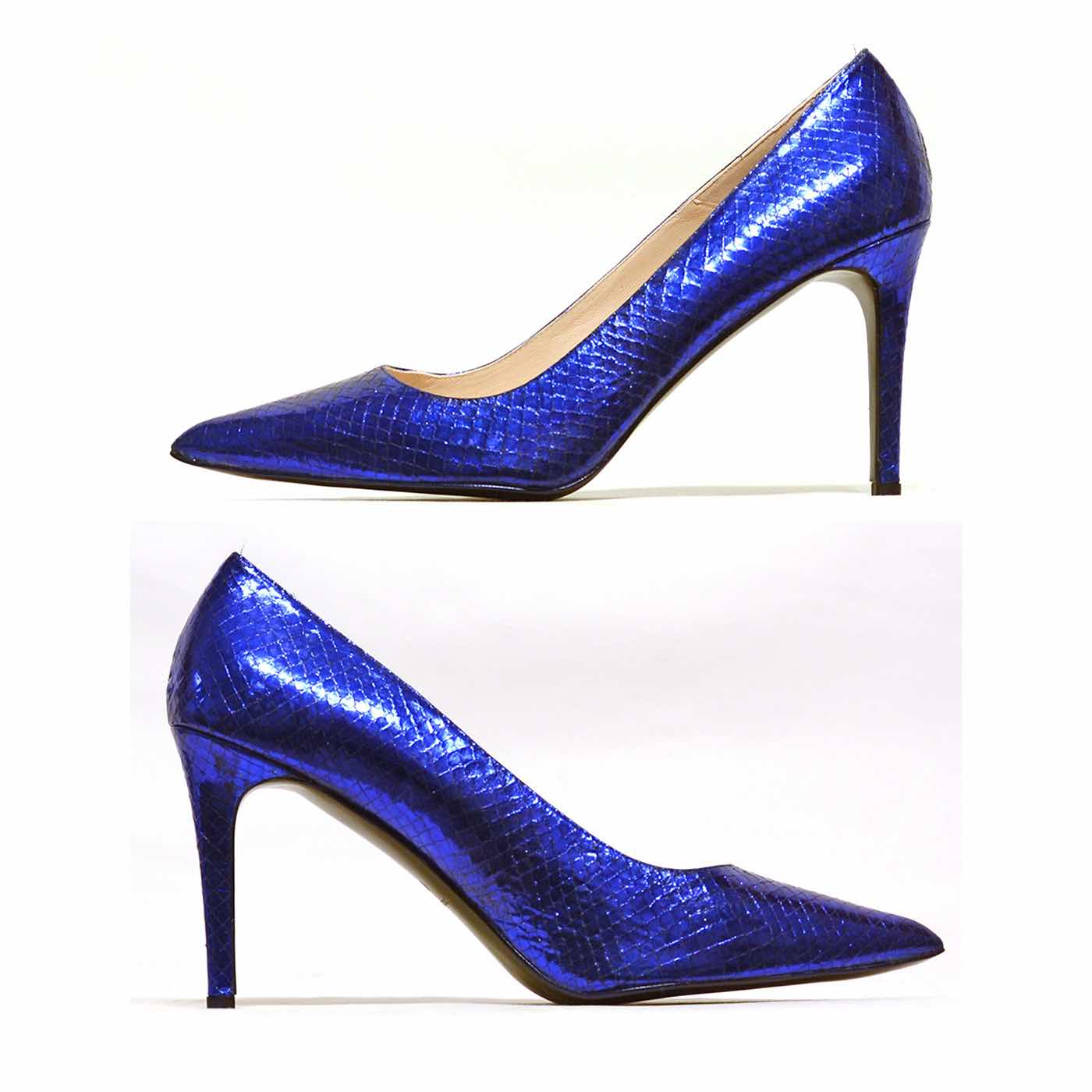 escarpins métallisées bleu, chaussures femme grande taille