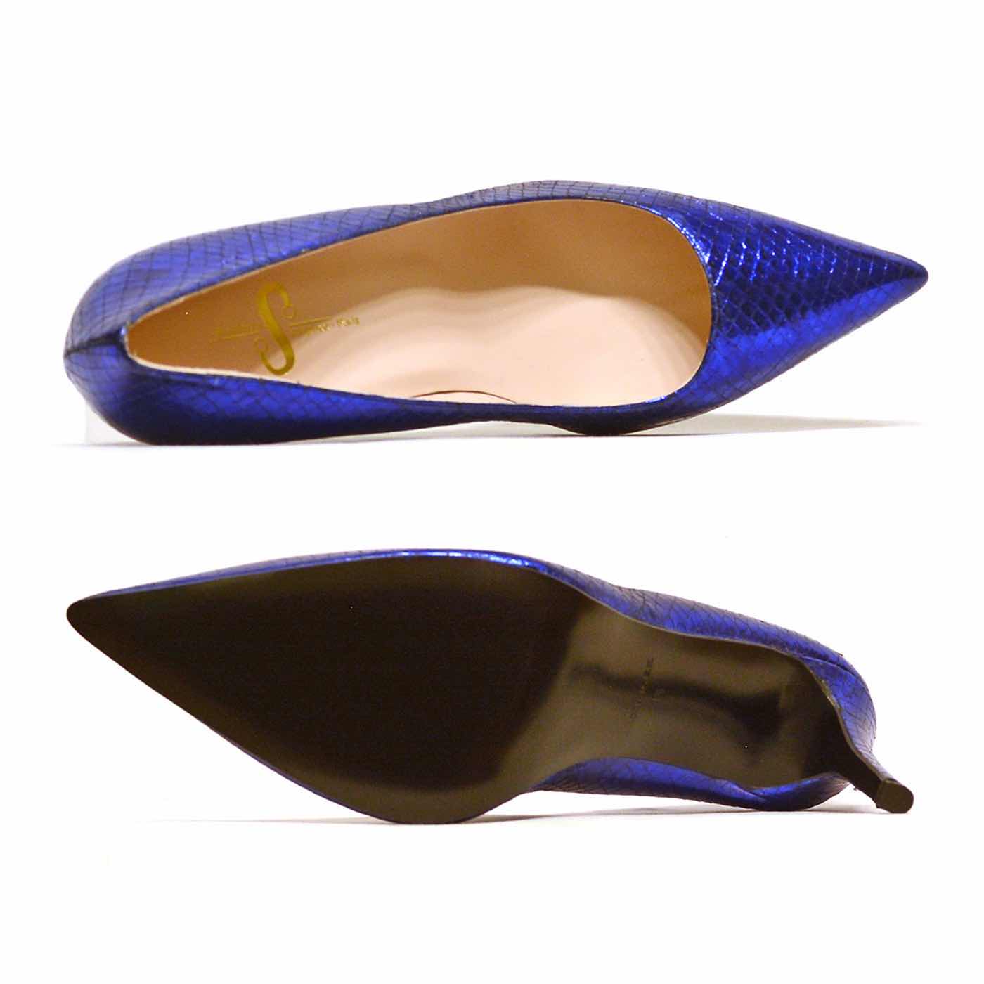 escarpins métallisées bleu, chaussures femme grande taille