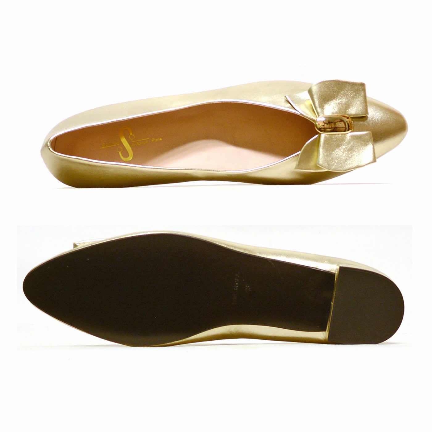 ballerines cuir lisse platine or, chaussures femme grande taille
