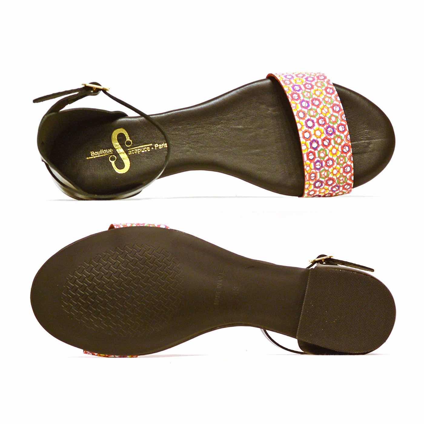 sandalettes cuir lisse multicolore noir, chaussures femme grande taille