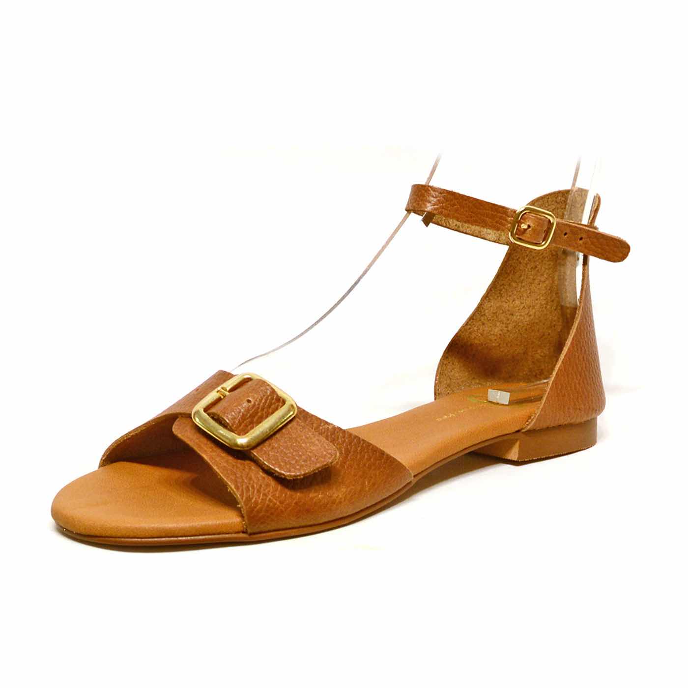 sandalettes cuir grainé marron, chaussures femme grande taille