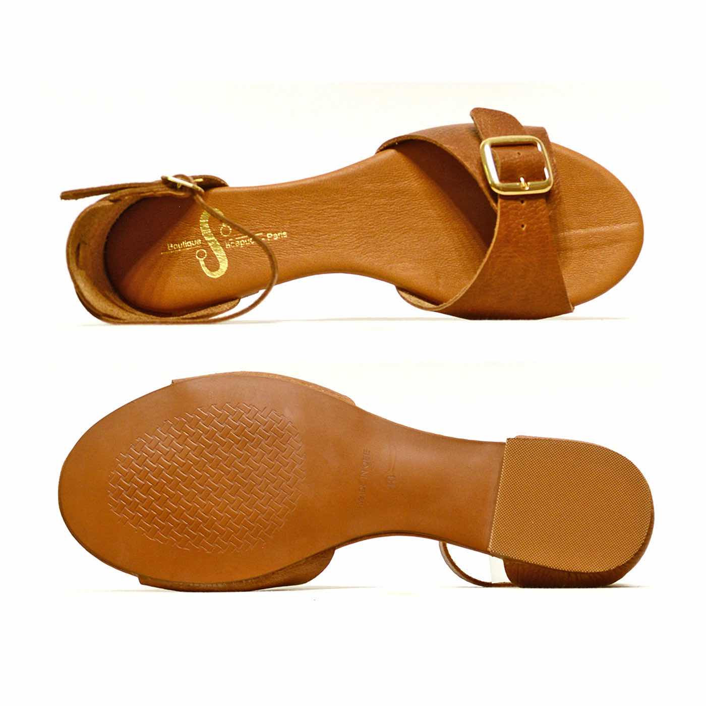 sandalettes cuir grainé marron, chaussures femme grande taille