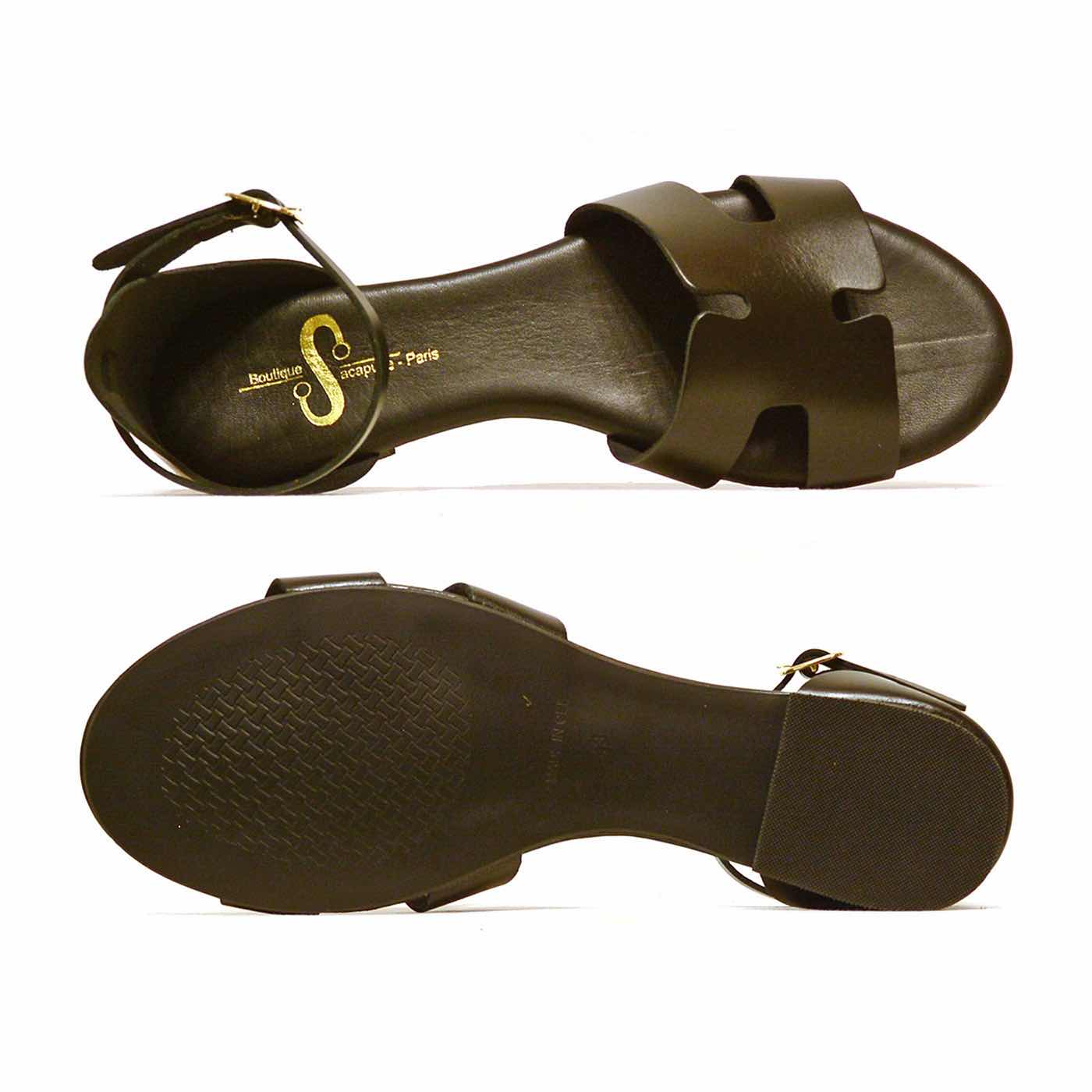 sandalettes cuir lisse noir, chaussures femme grande taille