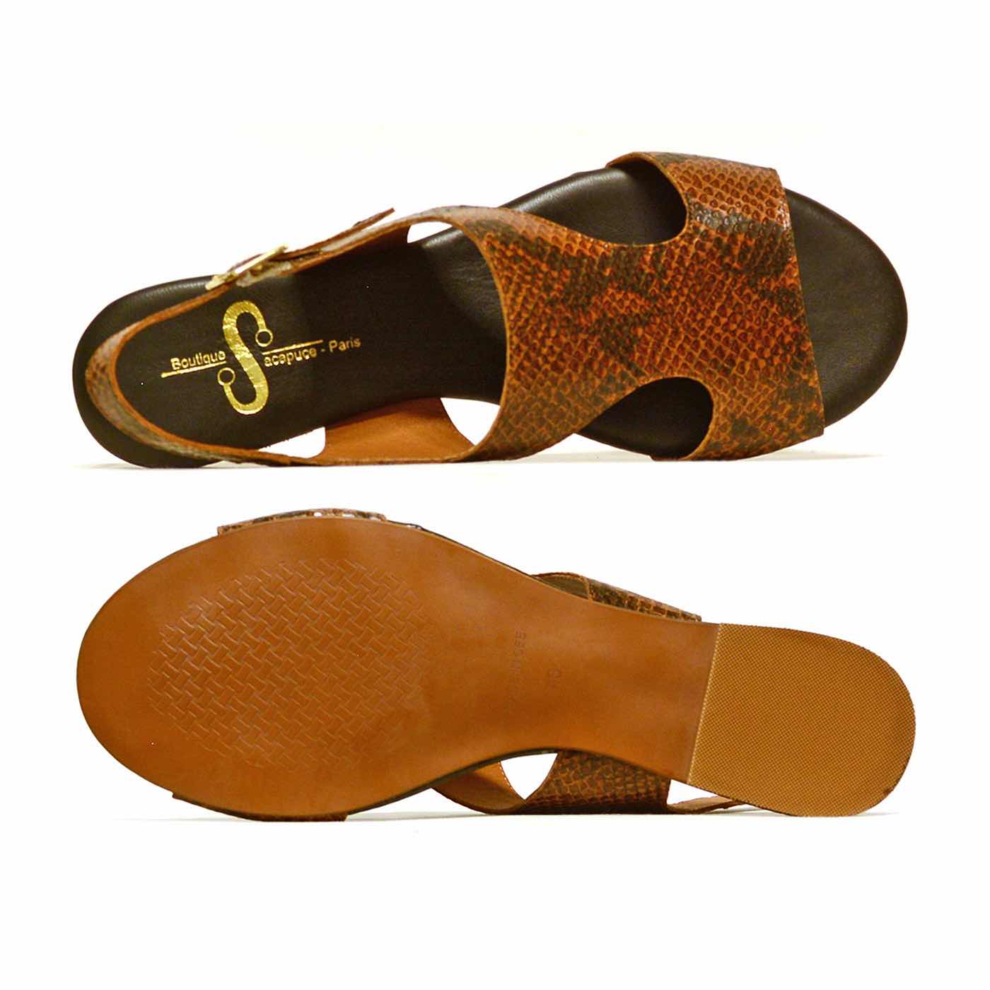 sandalettes cuir lisse marron, chaussures femme grande taille