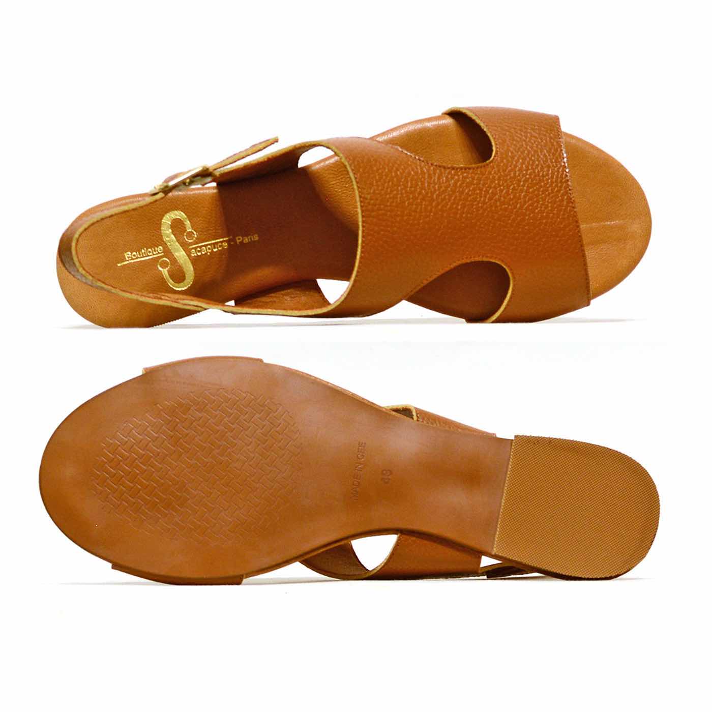 sandalettes cuir grainé marron, chaussures femme grande taille