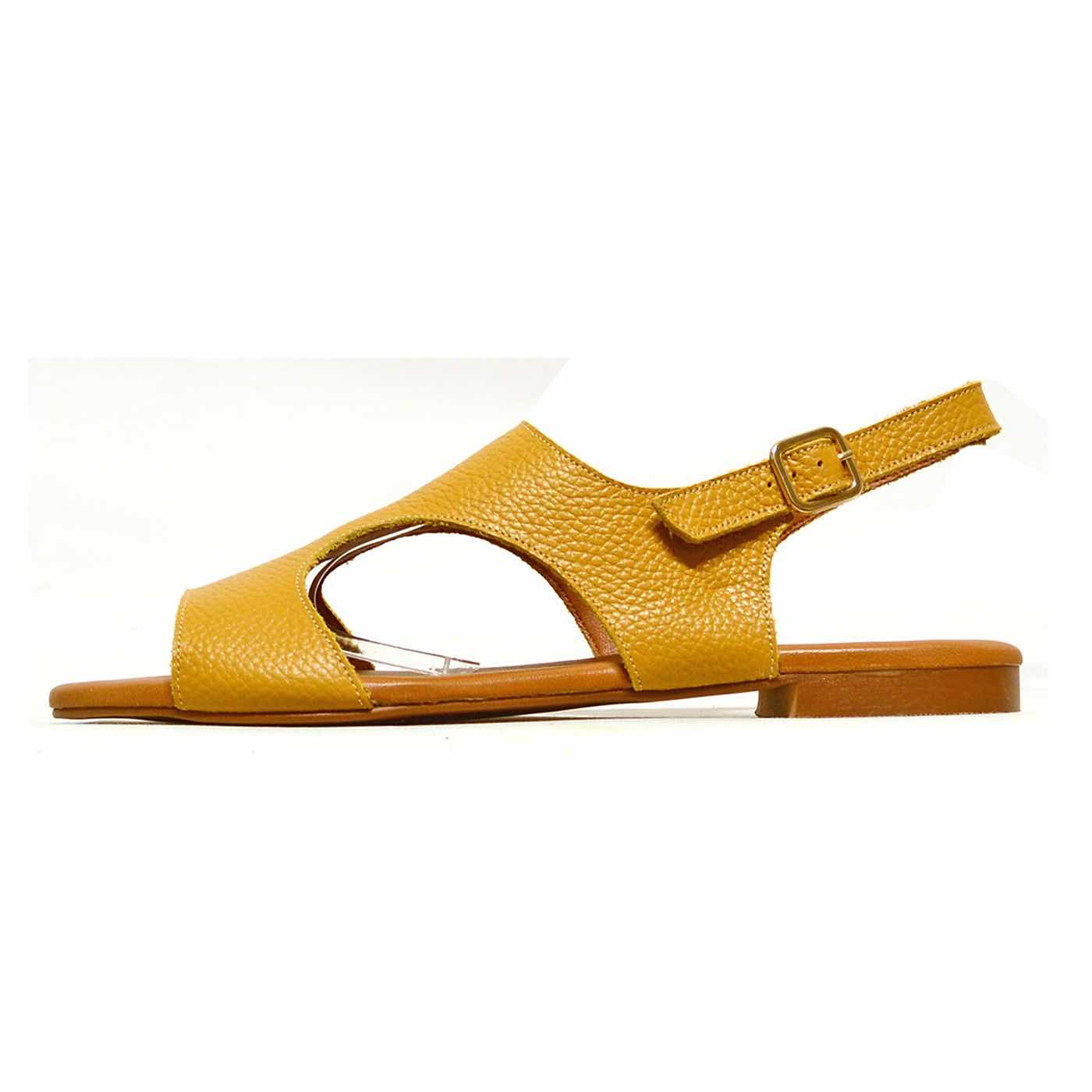 sandalettes cuir grainé jaune, chaussures femme grande taille