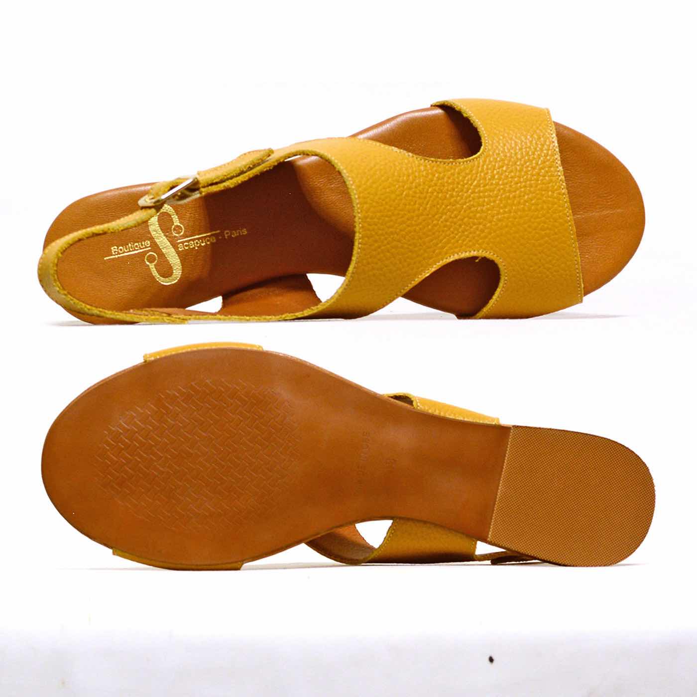 sandalettes cuir grainé jaune, chaussures femme grande taille