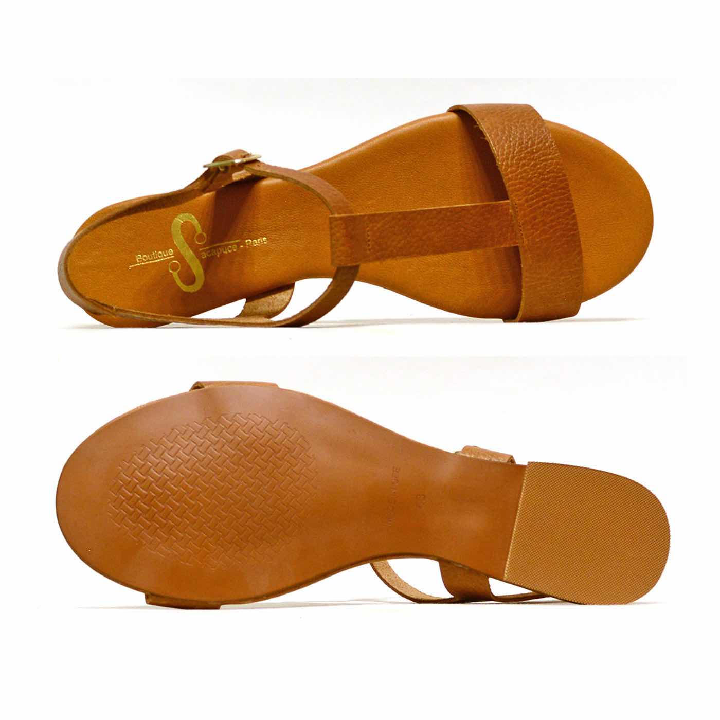 sandalettes cuir grainé marron, chaussures femme grande taille