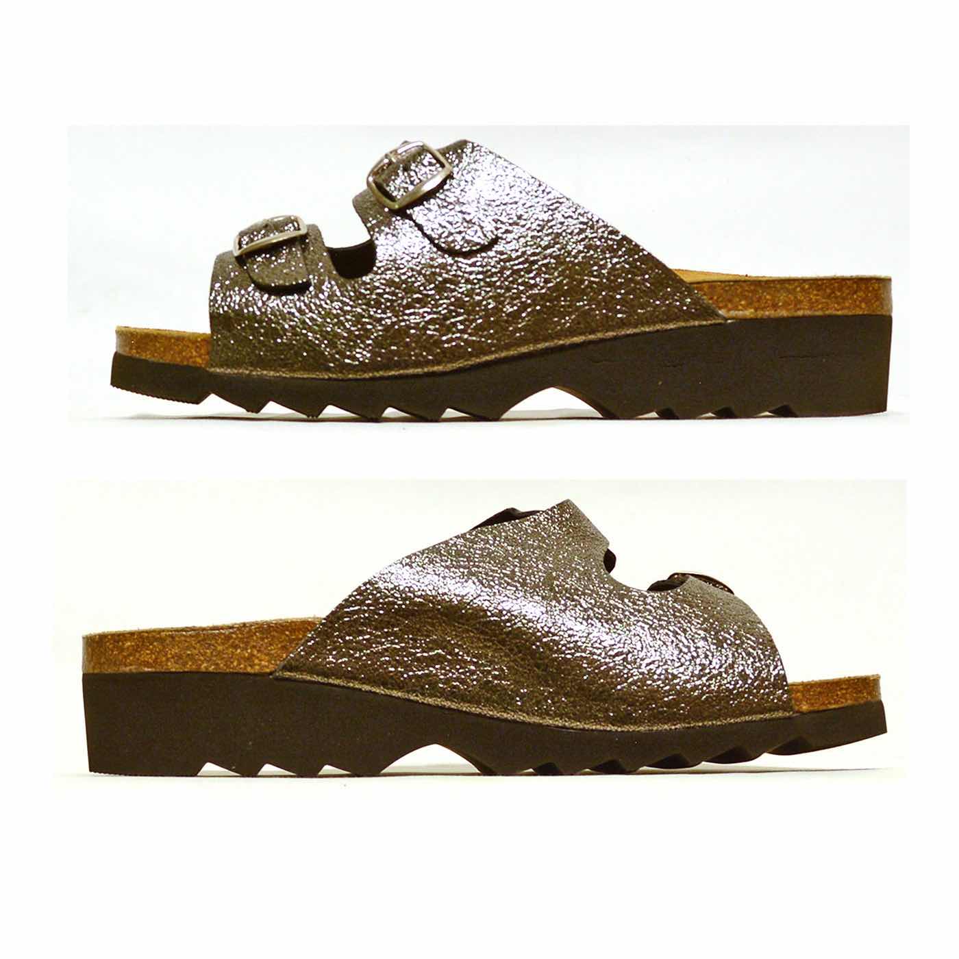 mules cuir fripé argent gris metallise, chaussures femme grande taille