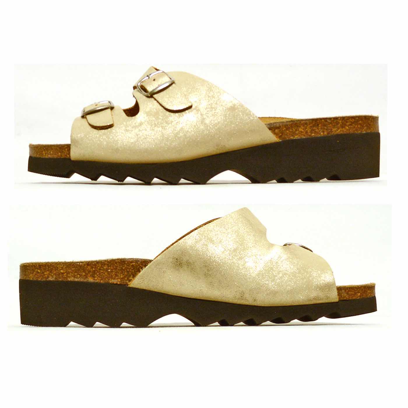 mules cuir grainé metallise platine or, chaussures femme grande taille