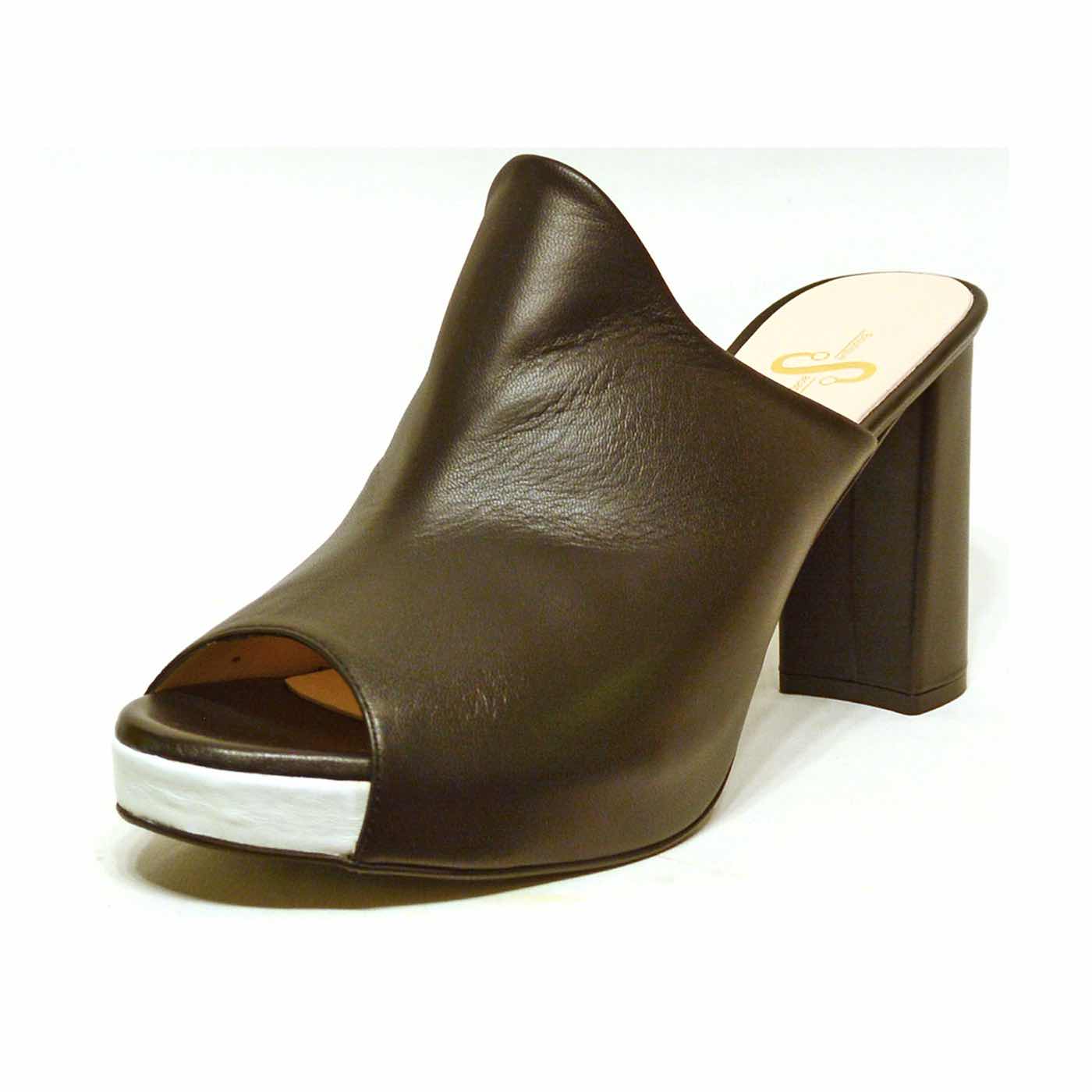 mules cuir lisse noir, chaussures femme grande taille