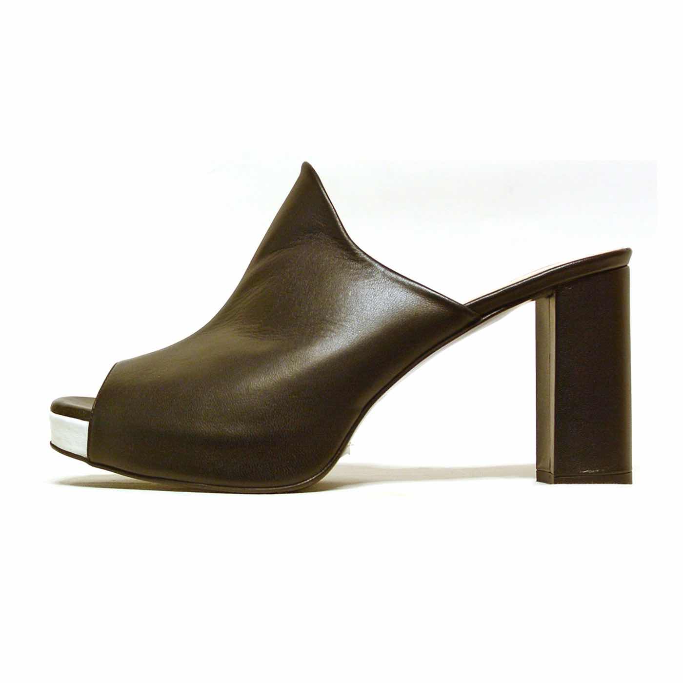 mules cuir lisse noir, chaussures femme grande taille